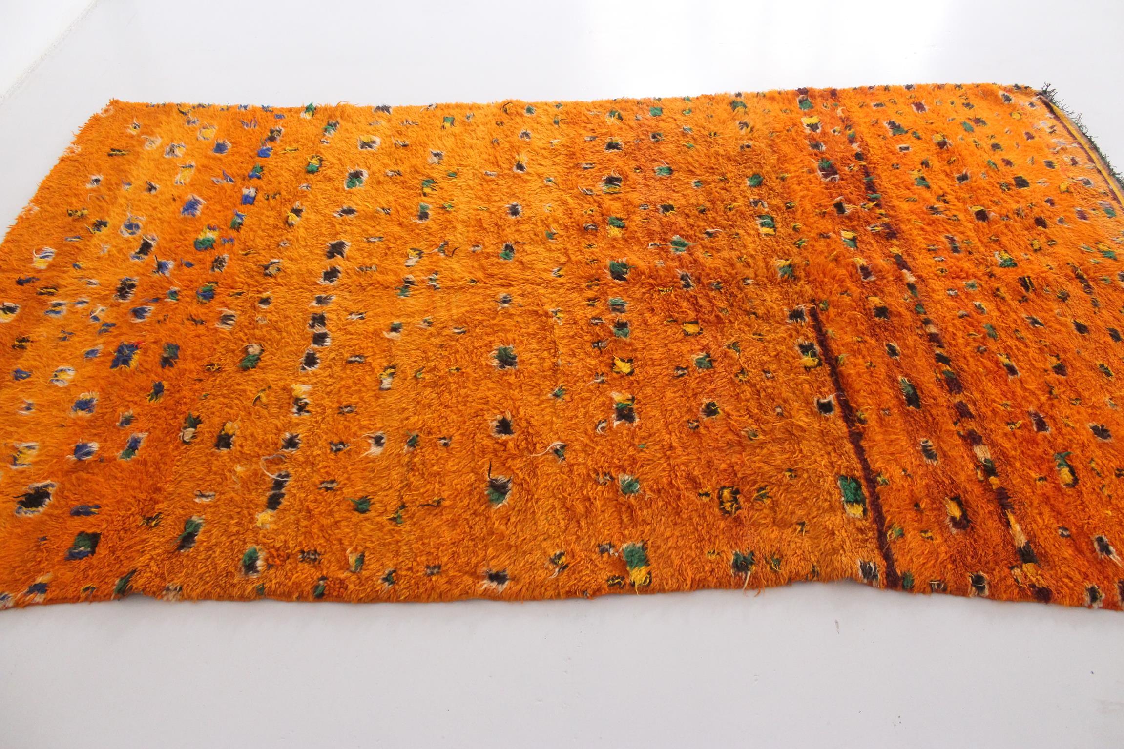 Vintage Moroccan wool rug - Orange - 6.5x10.5feet / 198x320cm For Sale 2