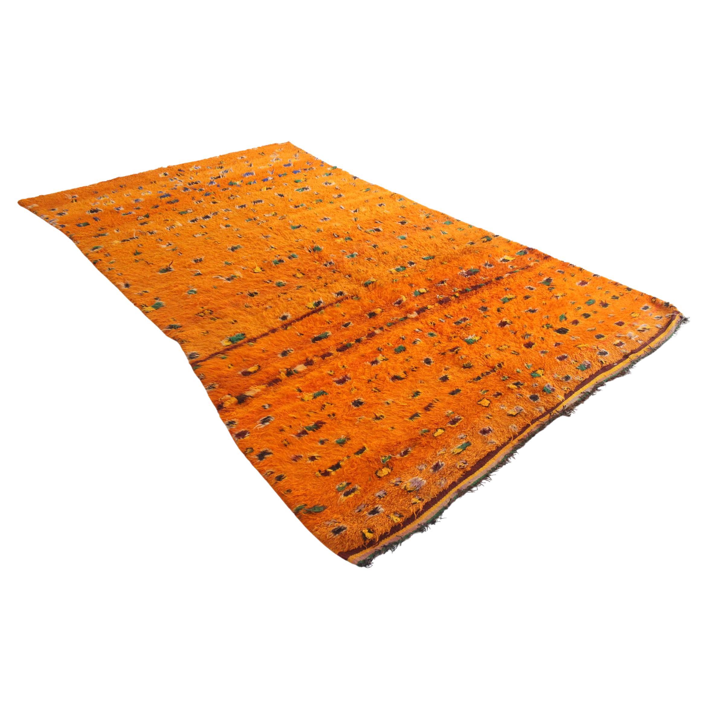 Vintage Moroccan wool rug - Orange - 6.5x10.5feet / 198x320cm For Sale