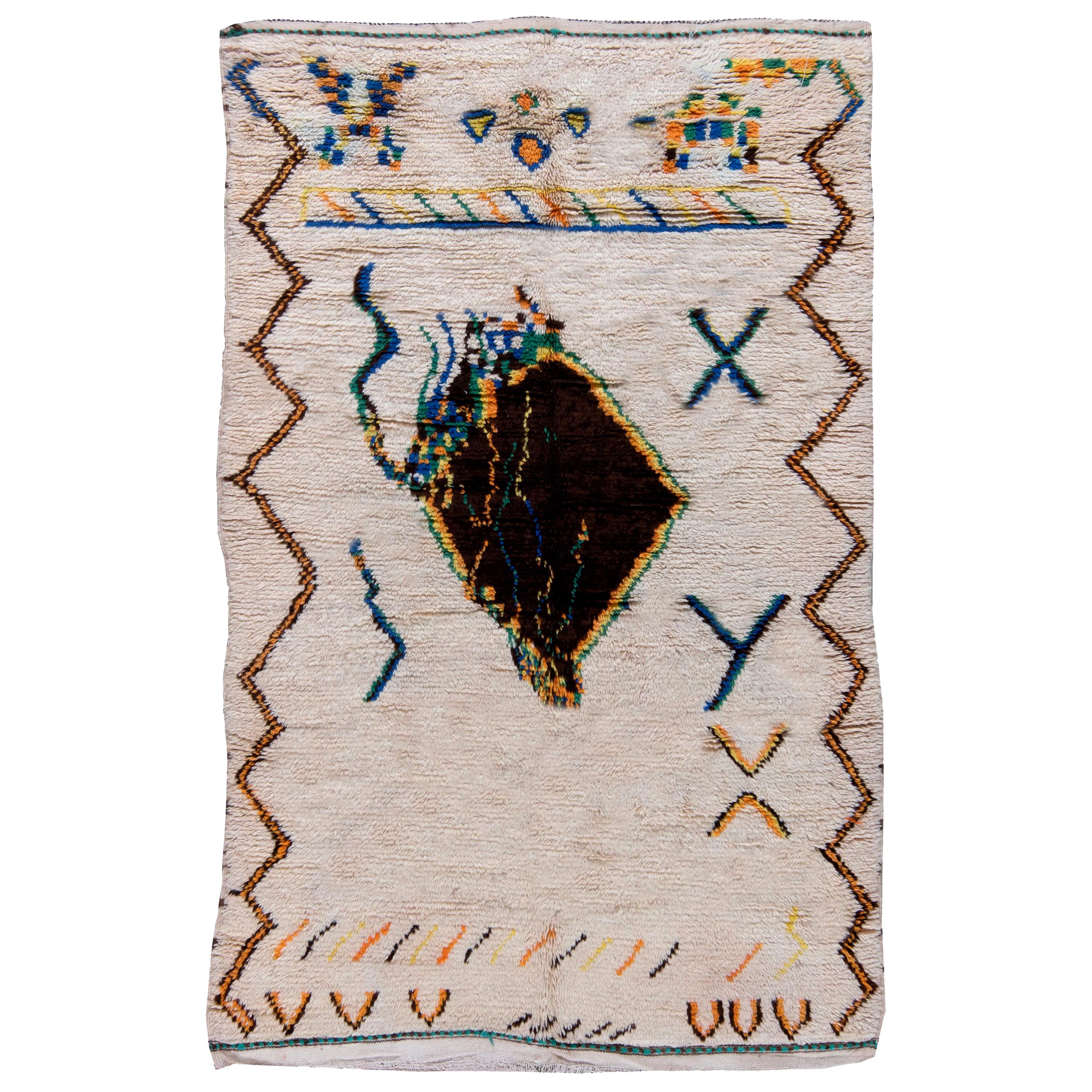 Vintage Moroccan Rug with Bright Blue Field and Colorful Geometric ...