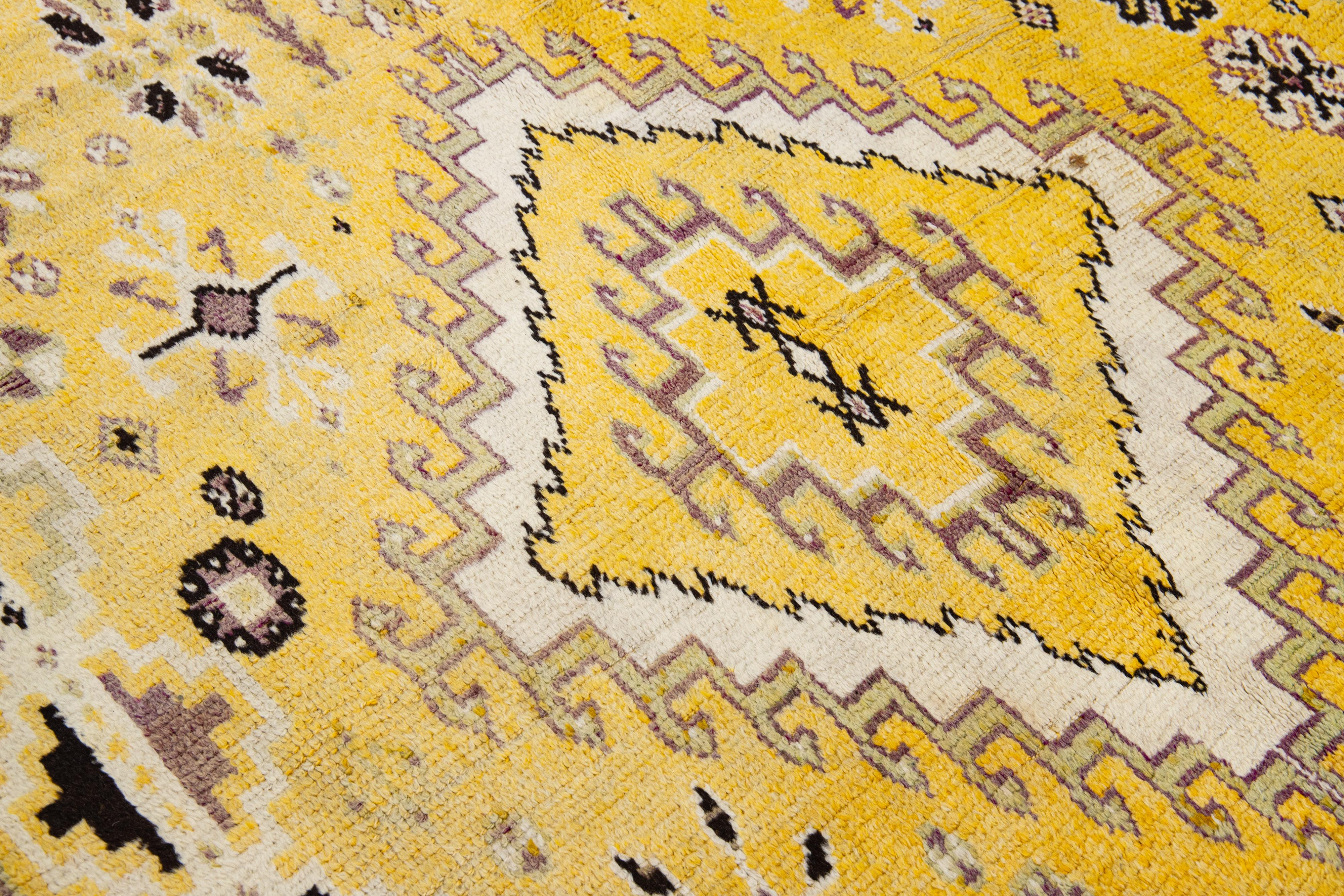 Vintage Moroccan Yellow Handmade Tribal Designed Wool Rug For Sale 3