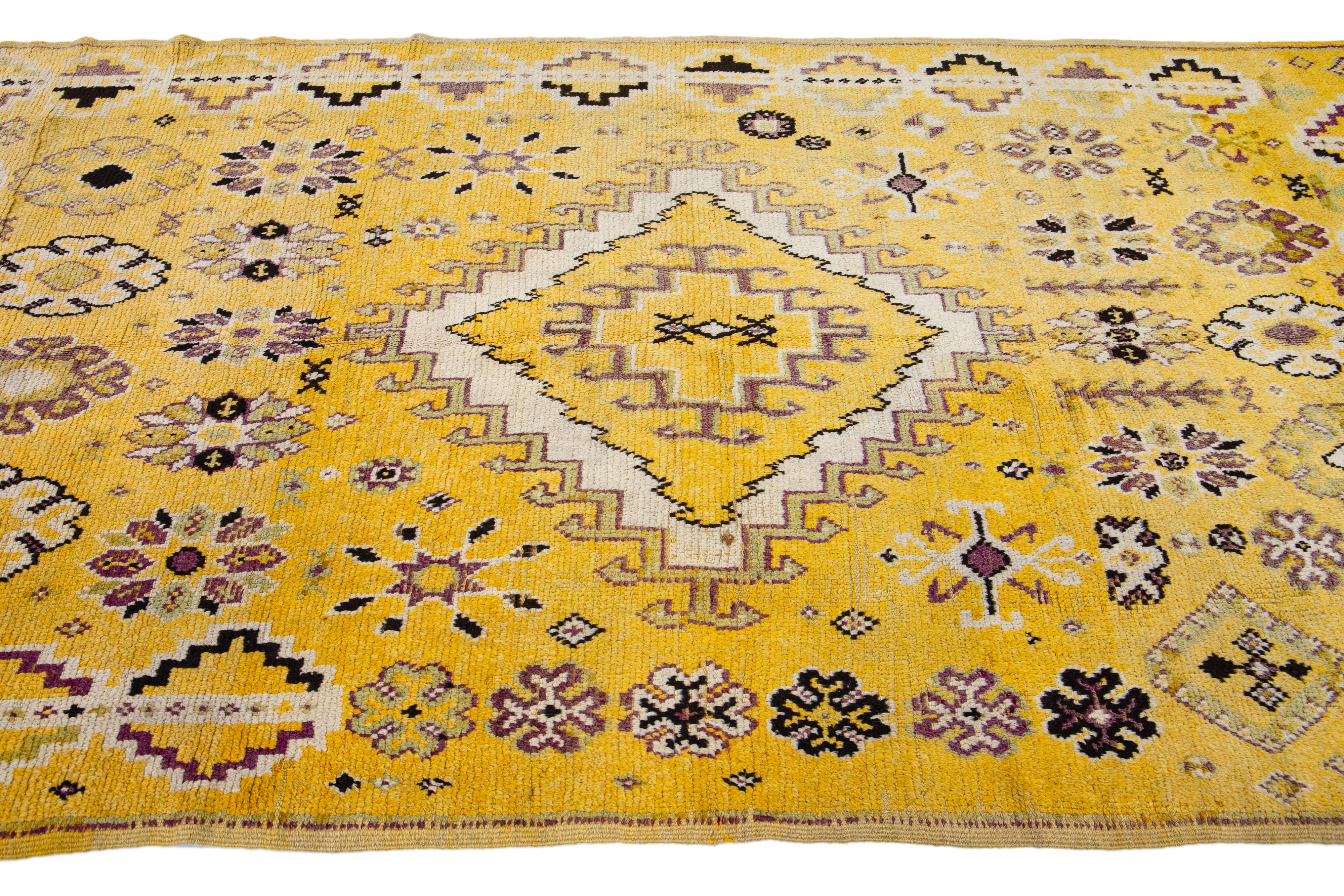 Hand-Knotted Vintage Moroccan Yellow Handmade Tribal Designed Wool Rug For Sale