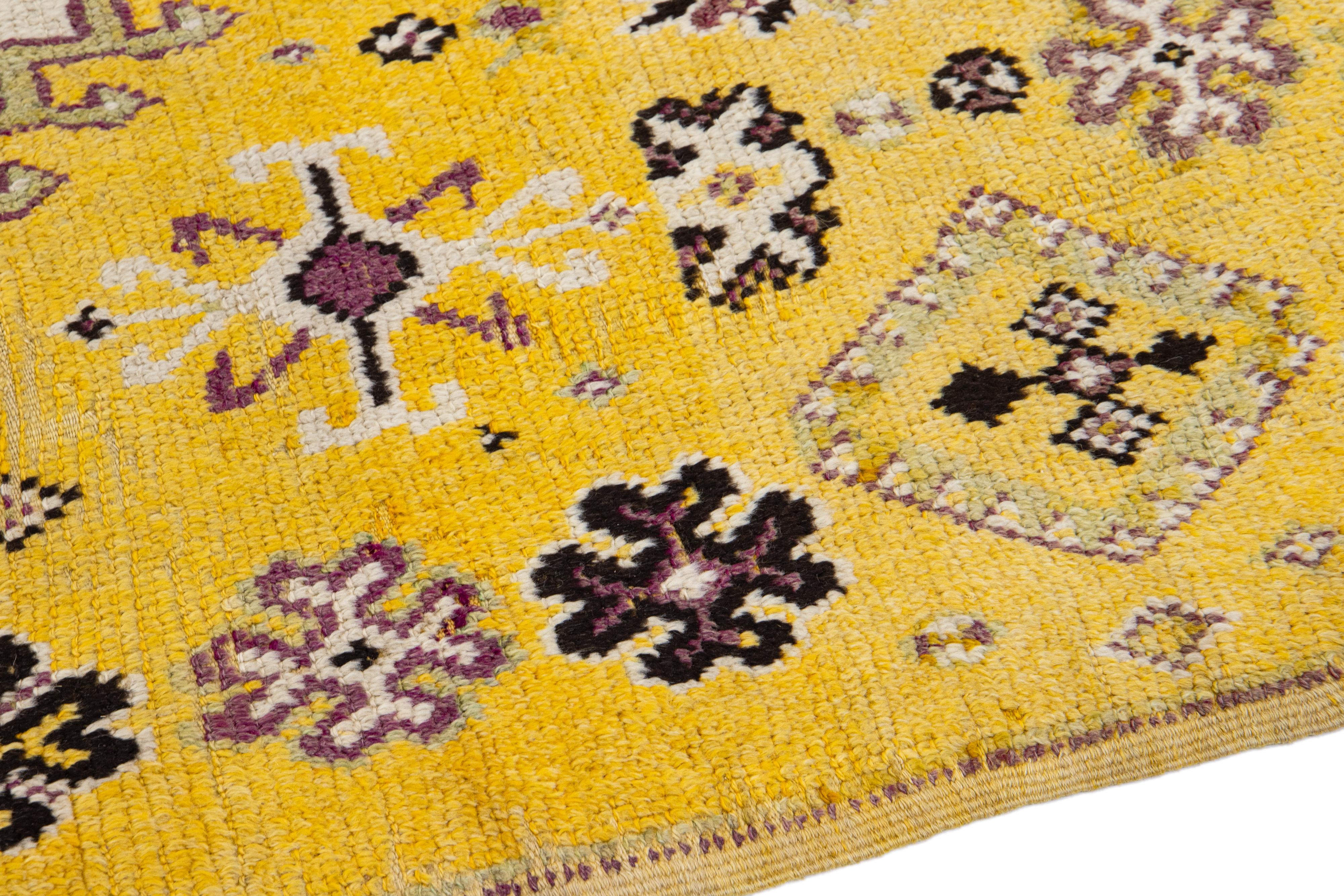 Vintage Moroccan Yellow Handmade Tribal Designed Wool Rug In Excellent Condition For Sale In Norwalk, CT