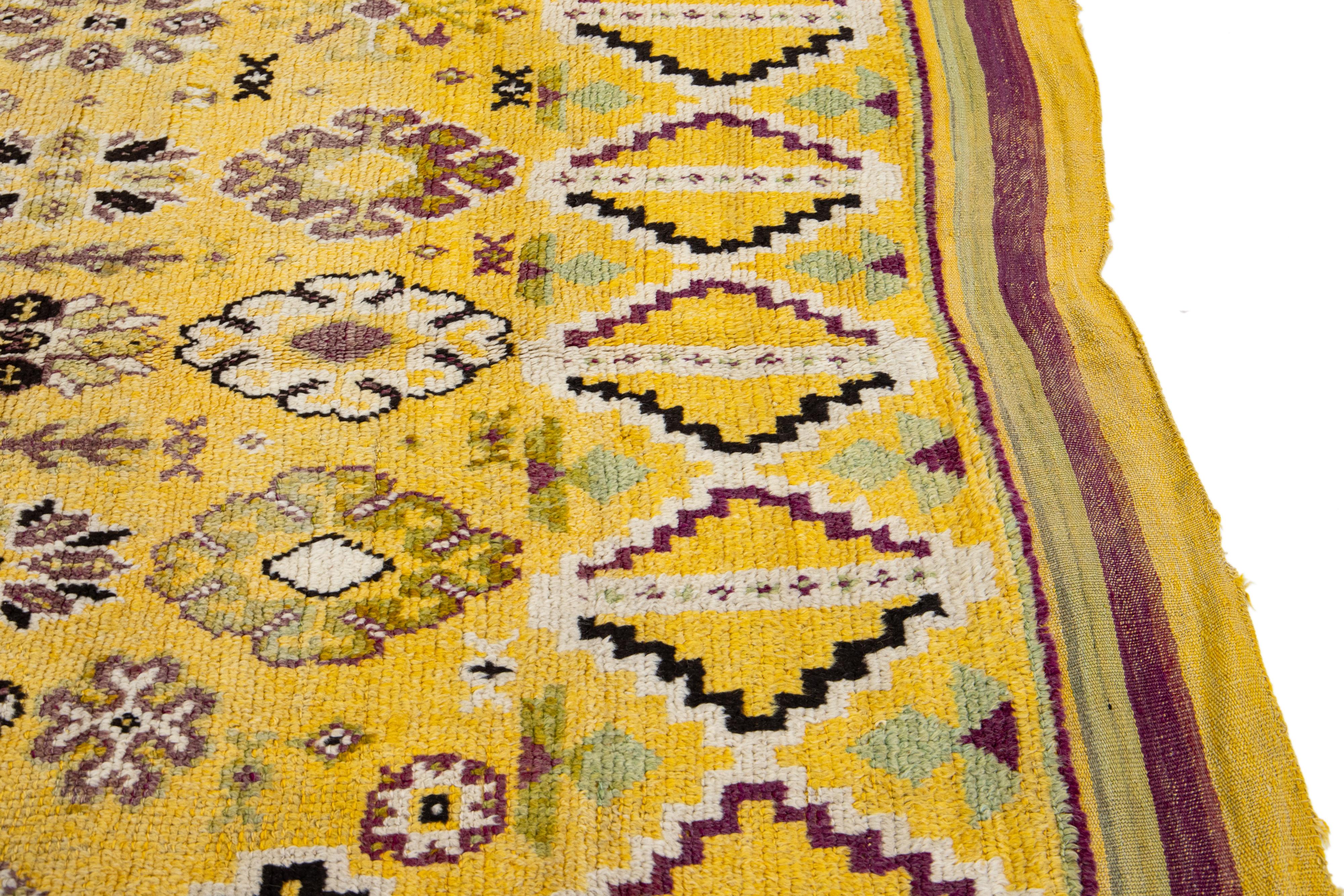 Vintage Moroccan Yellow Handmade Tribal Designed Wool Rug For Sale 2