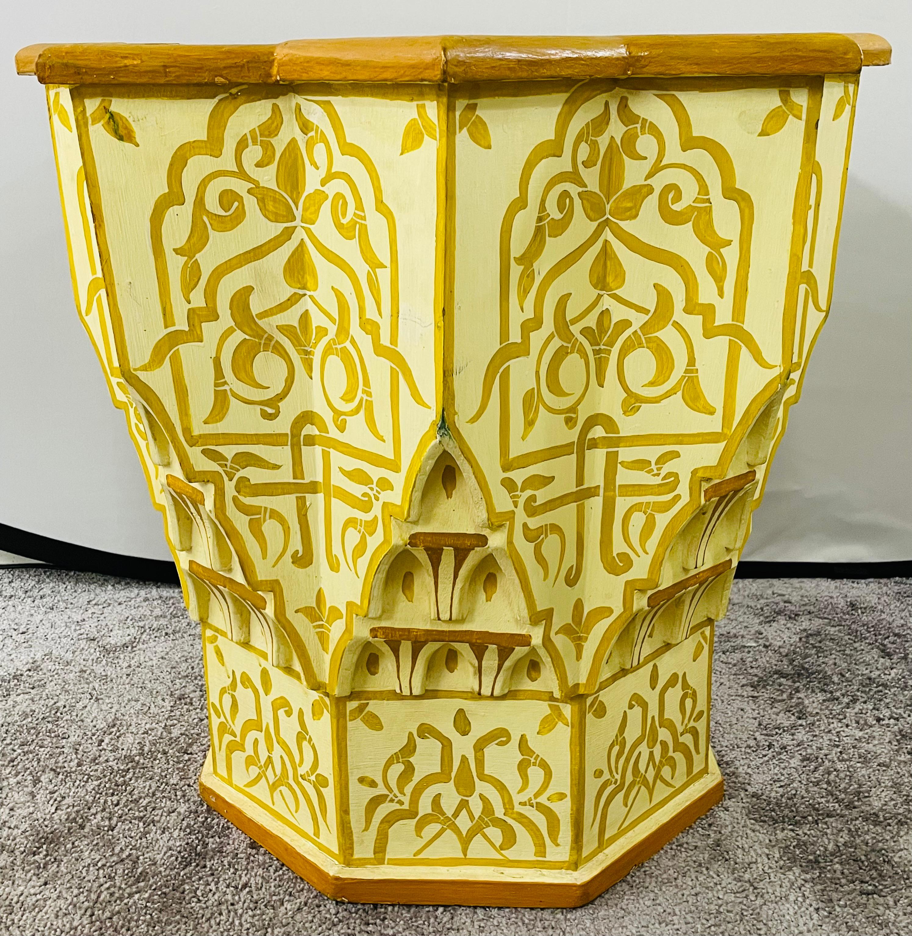 Vintage Moroccan Yellow & White Side or End Table in Star Shape, a Pair For Sale 3