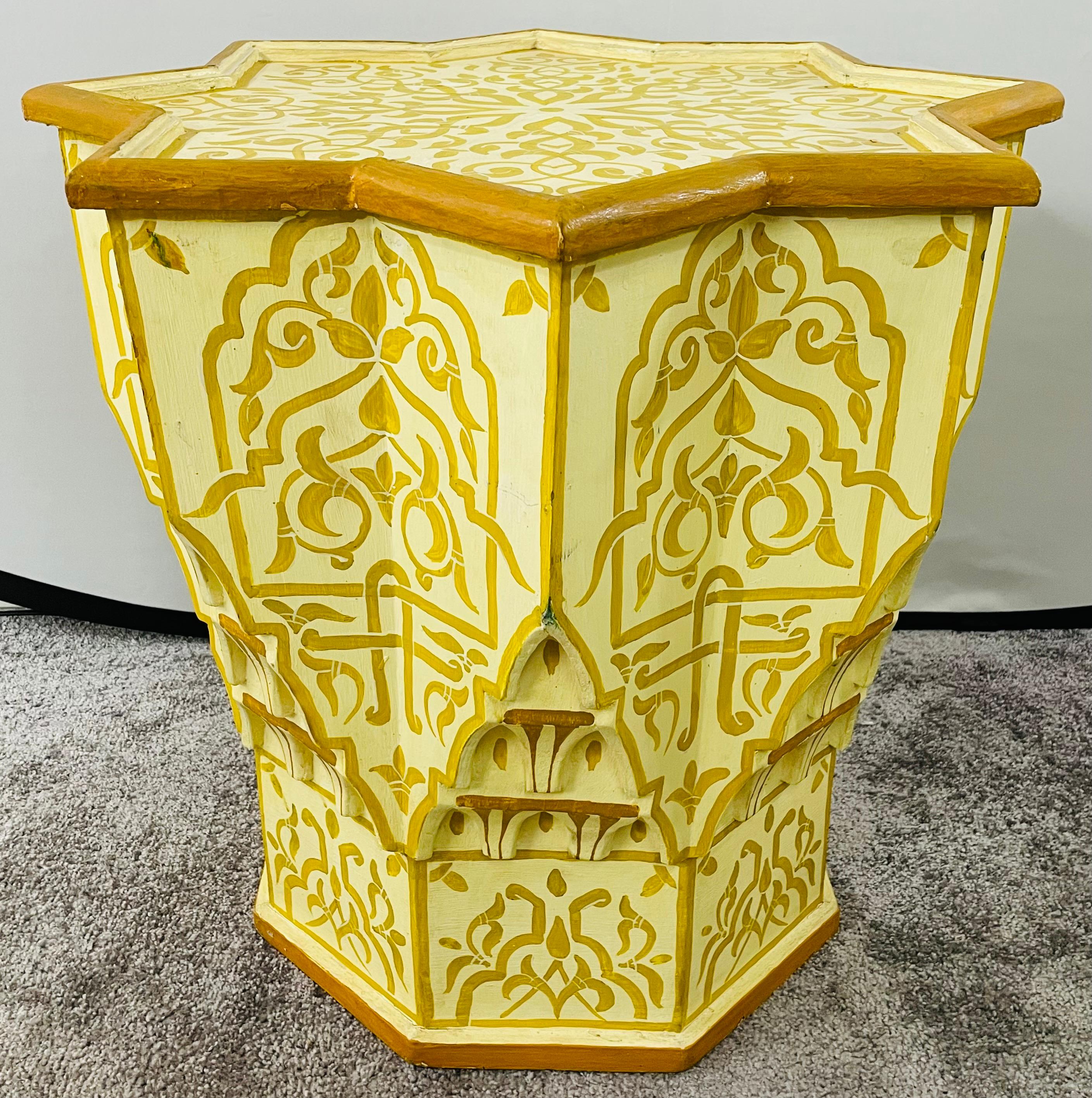 Moorish Vintage Moroccan Yellow & White Side or End Table in Star Shape, a Pair For Sale