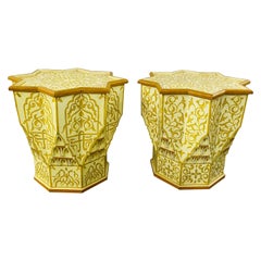 Retro Moroccan Yellow & White Side or End Table in Star Shape, a Pair