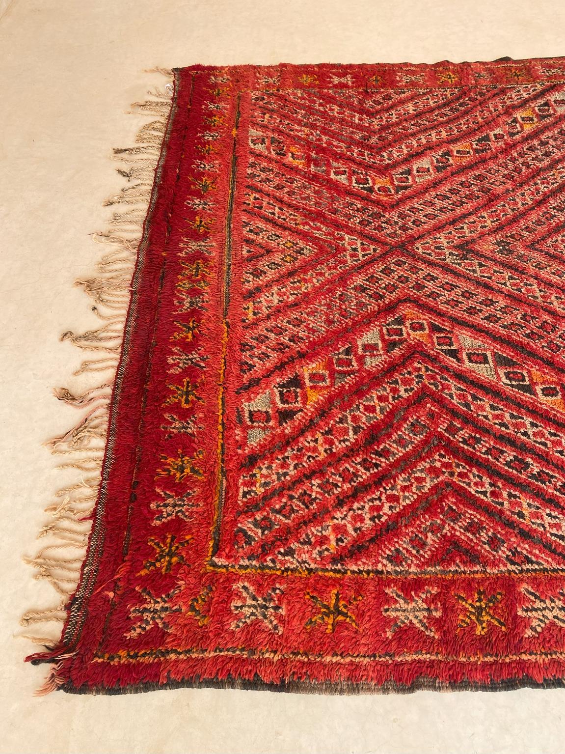 Wool Vintage Moroccan Zayane rug - Red - 6.7x11.3feet / 205x344cm For Sale