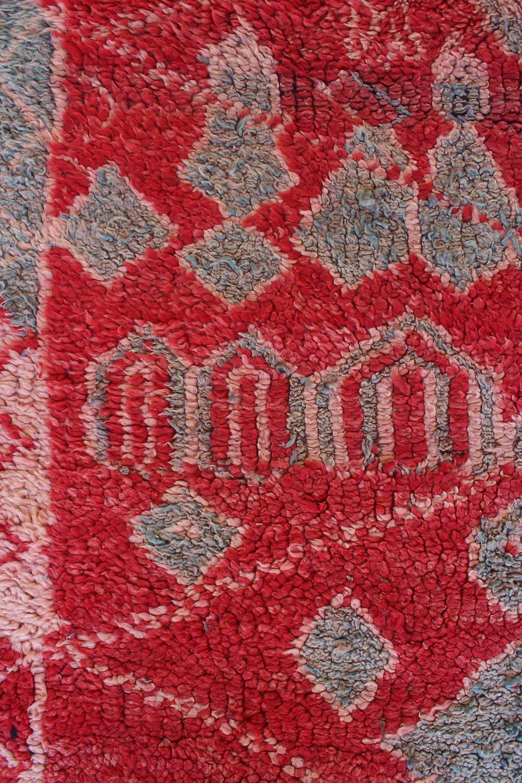 Marokkanischer Zayane-Teppich im Vintage-Stil - Rot/Grün - 7x12feet / 213x365cm im Angebot 5