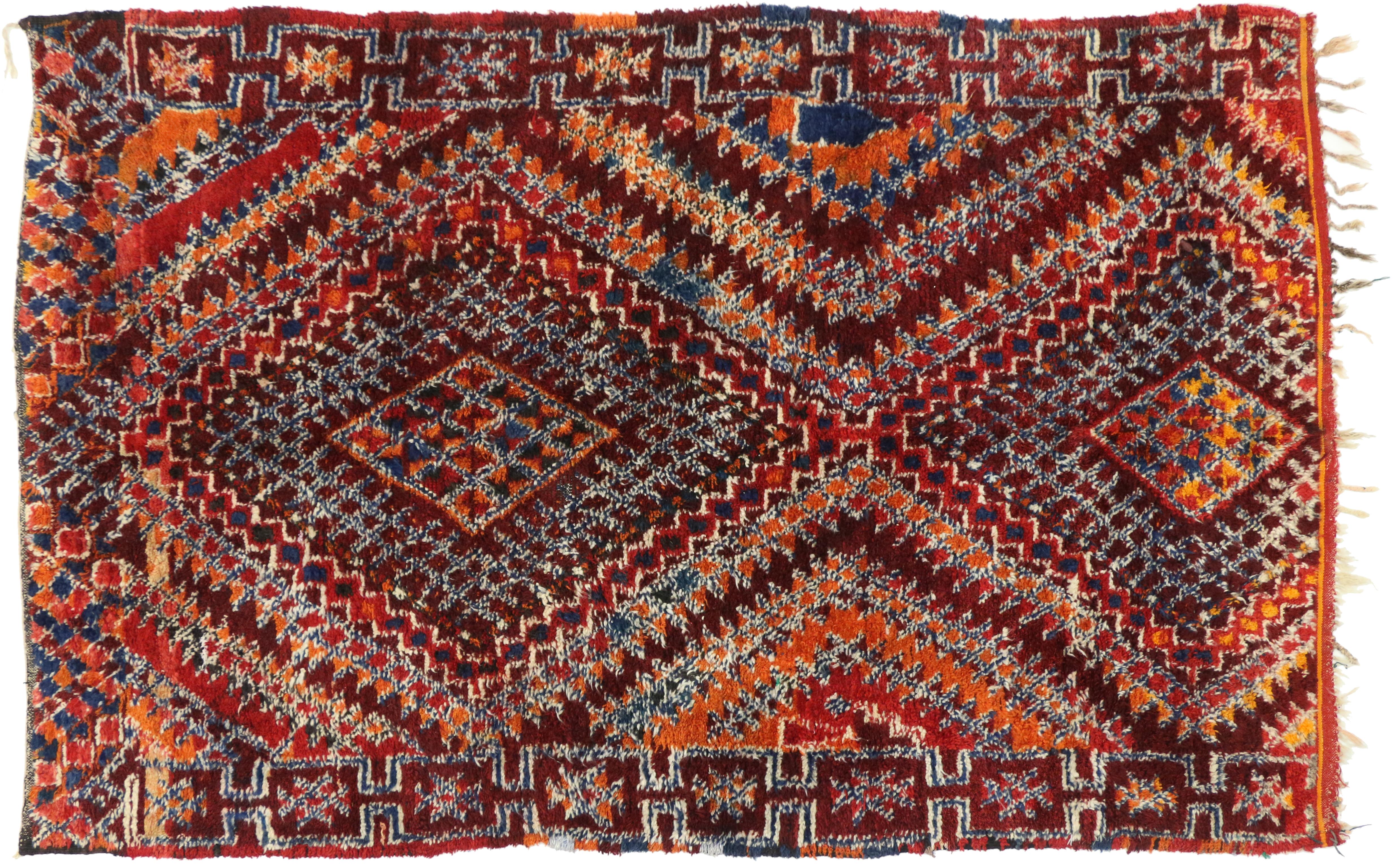 Wool Vintage Moroccan Zayane Rug with Tribal Style, Colorful Moroccan Berber Carpet