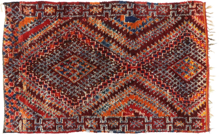 Wool Vintage Moroccan Zayane Rug with Tribal Style, Colorful Moroccan Berber Carpet For Sale