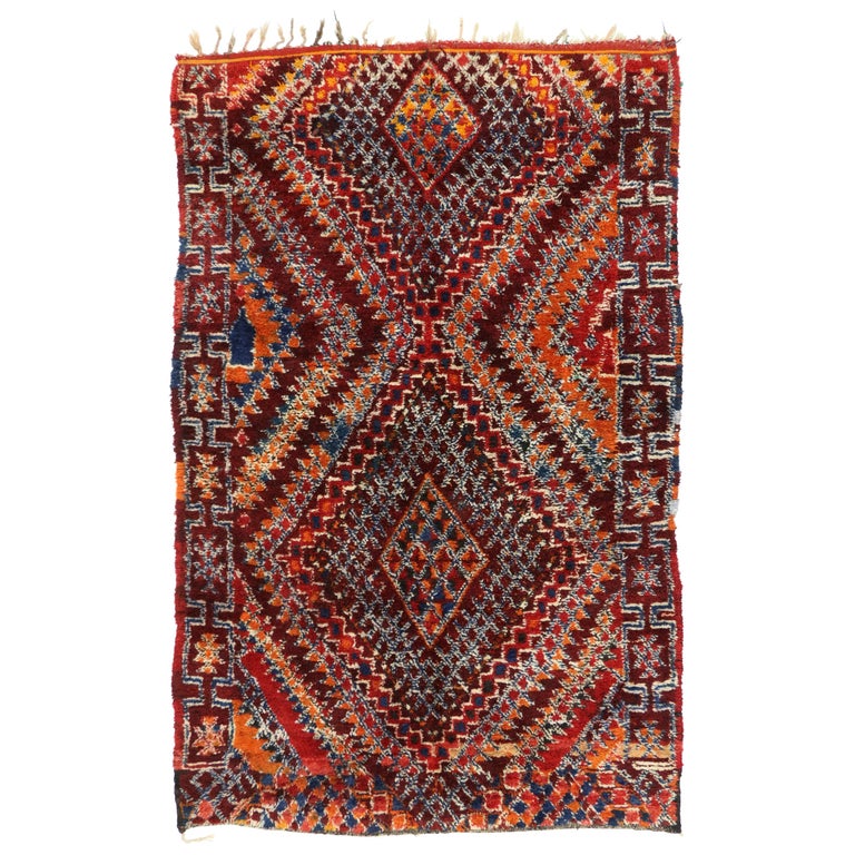 Vintage Moroccan Zayane Rug with Tribal Style, Colorful Moroccan Berber Carpet For Sale