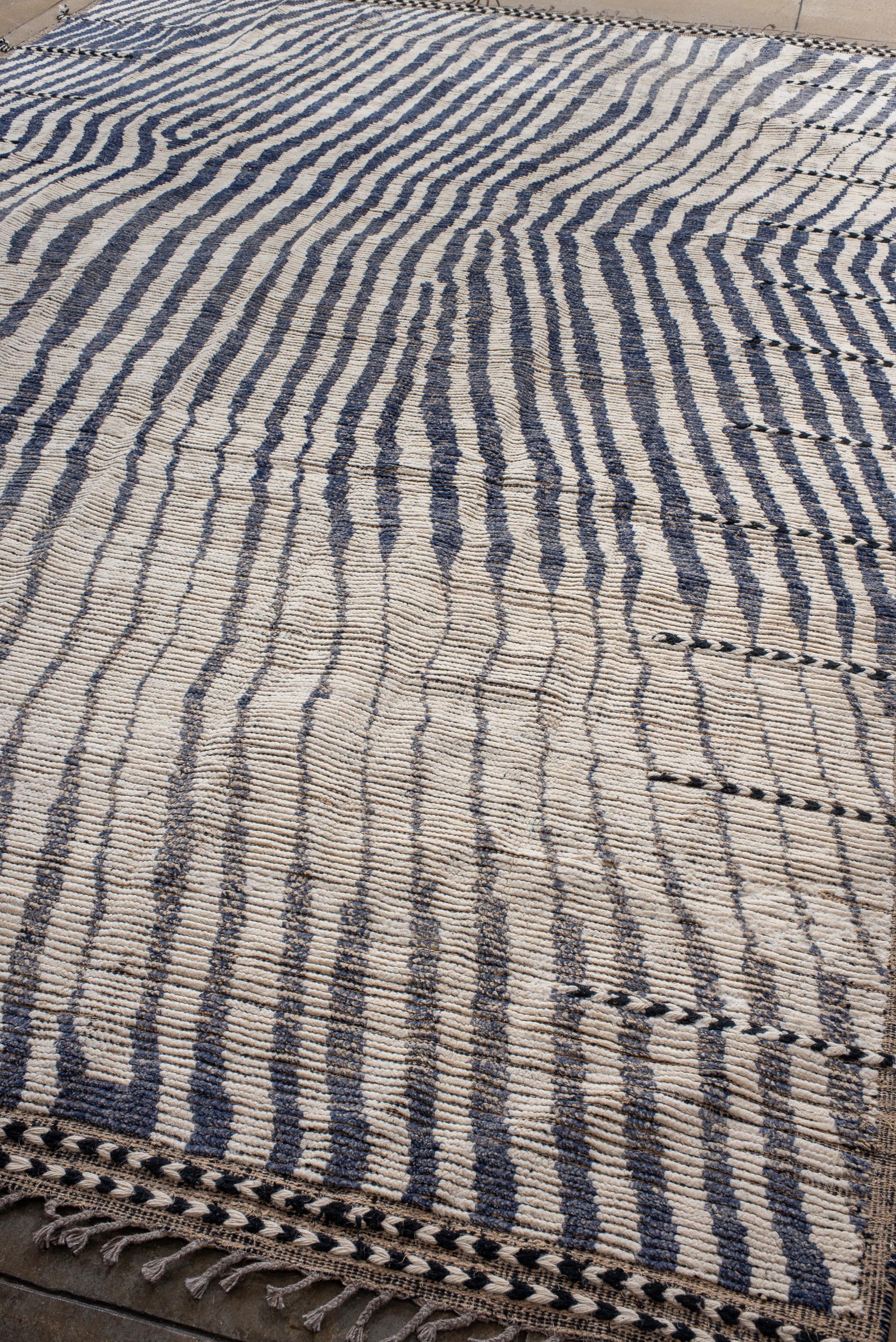 Hand-Knotted Vintage Moroccan Zebra Style Berber Rug For Sale