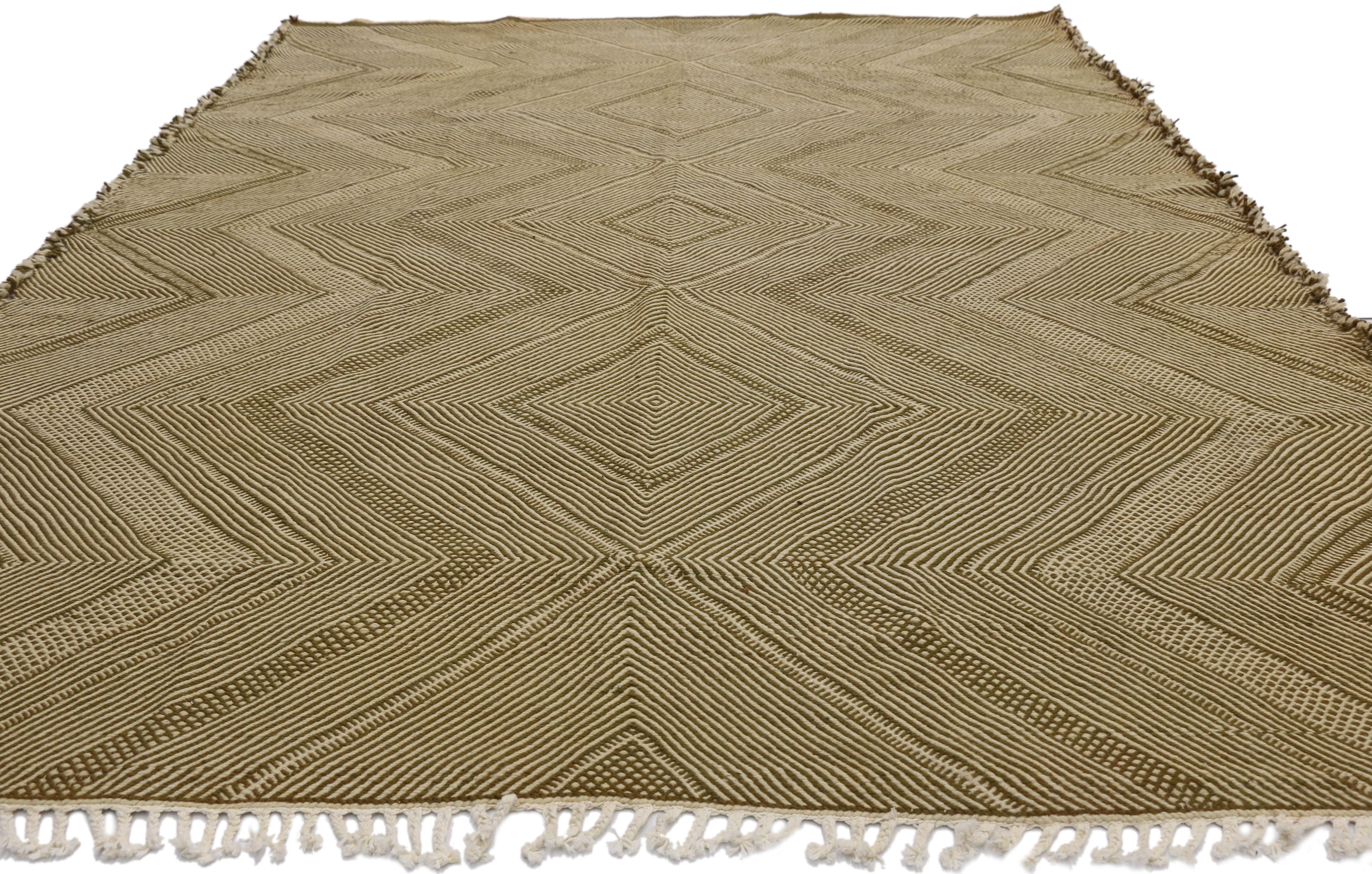Embroidered Vintage Moroccan Zemmour Berber Kilim Area Rug with Modern Tribal Style For Sale