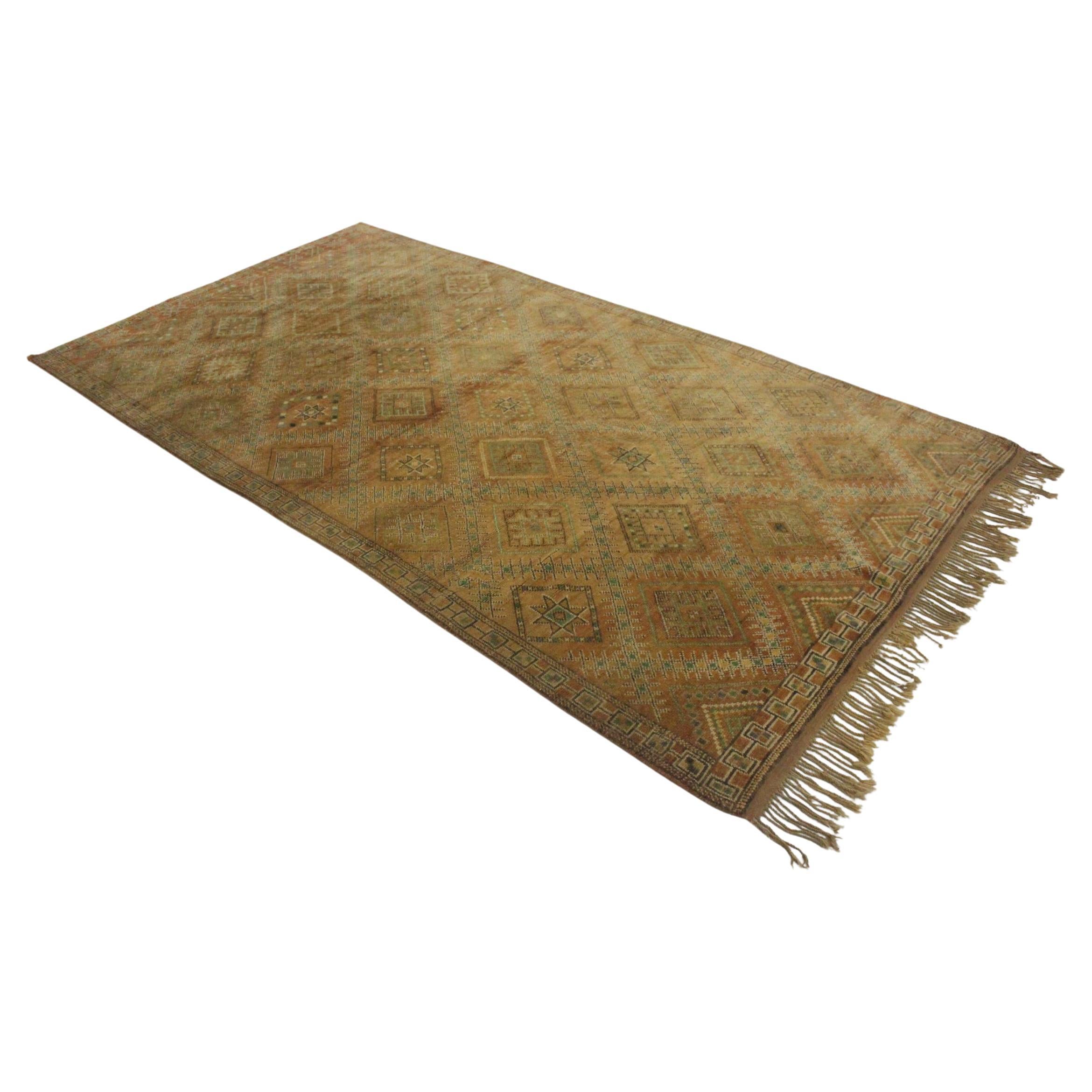 Vintage Moroccan Zemmour rug - Ochre - 6x11.3feet / 185x345cm For Sale