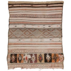 Vintage Moroccan Zemmour Flat-Weave Rug - Earth tones, Cream, Brown