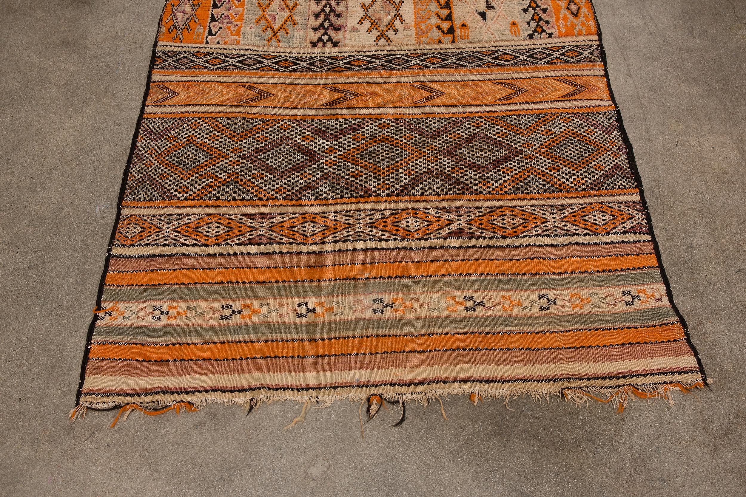 Tribal Vintage Moroccan Zemour Flatweave Rug - Earth Tones, Brown, Orange For Sale