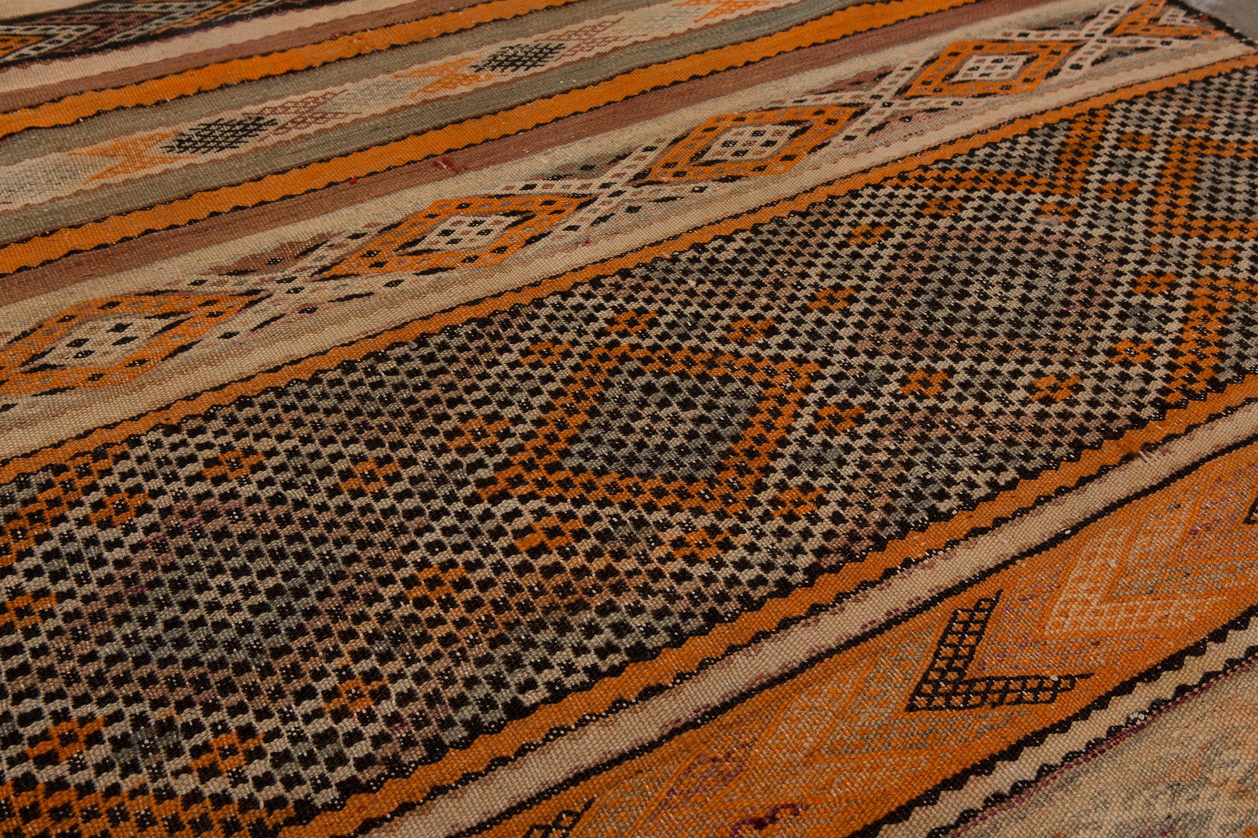 Wool Vintage Moroccan Zemour Flatweave Rug - Earth Tones, Brown, Orange For Sale
