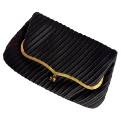 Vintage Morris Moskowitz 1950s Black Ribbed Faille Evening Clutch Bag