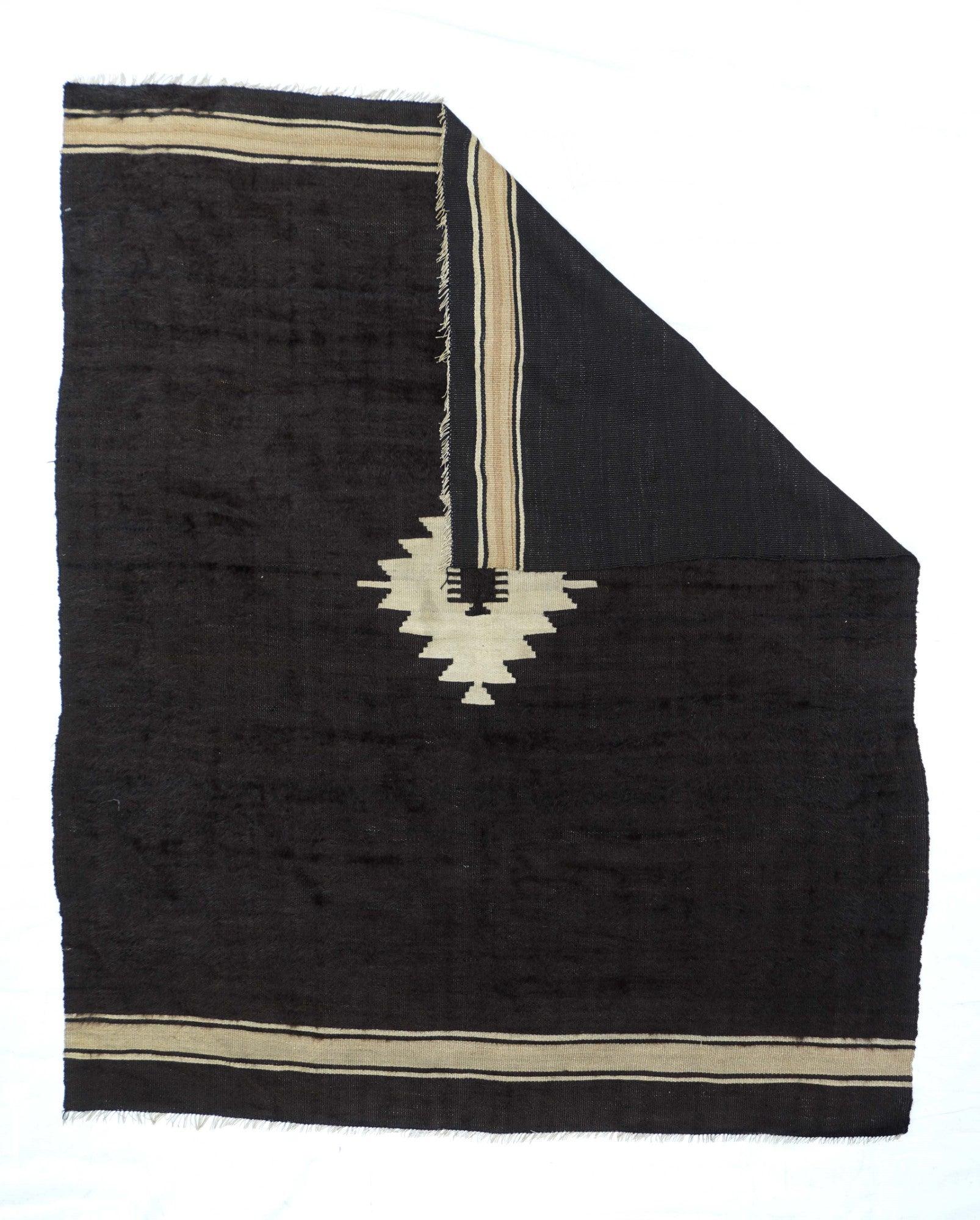 Vintage Morroco Kilim Rug 4'5'' x 5'4''. A technique rather than a type of rug. Technique is: slit tapestry, warp shared wefting, single or double weft interlocking. Also refers to plain weave bands at end finishes. Kilims are light weight,