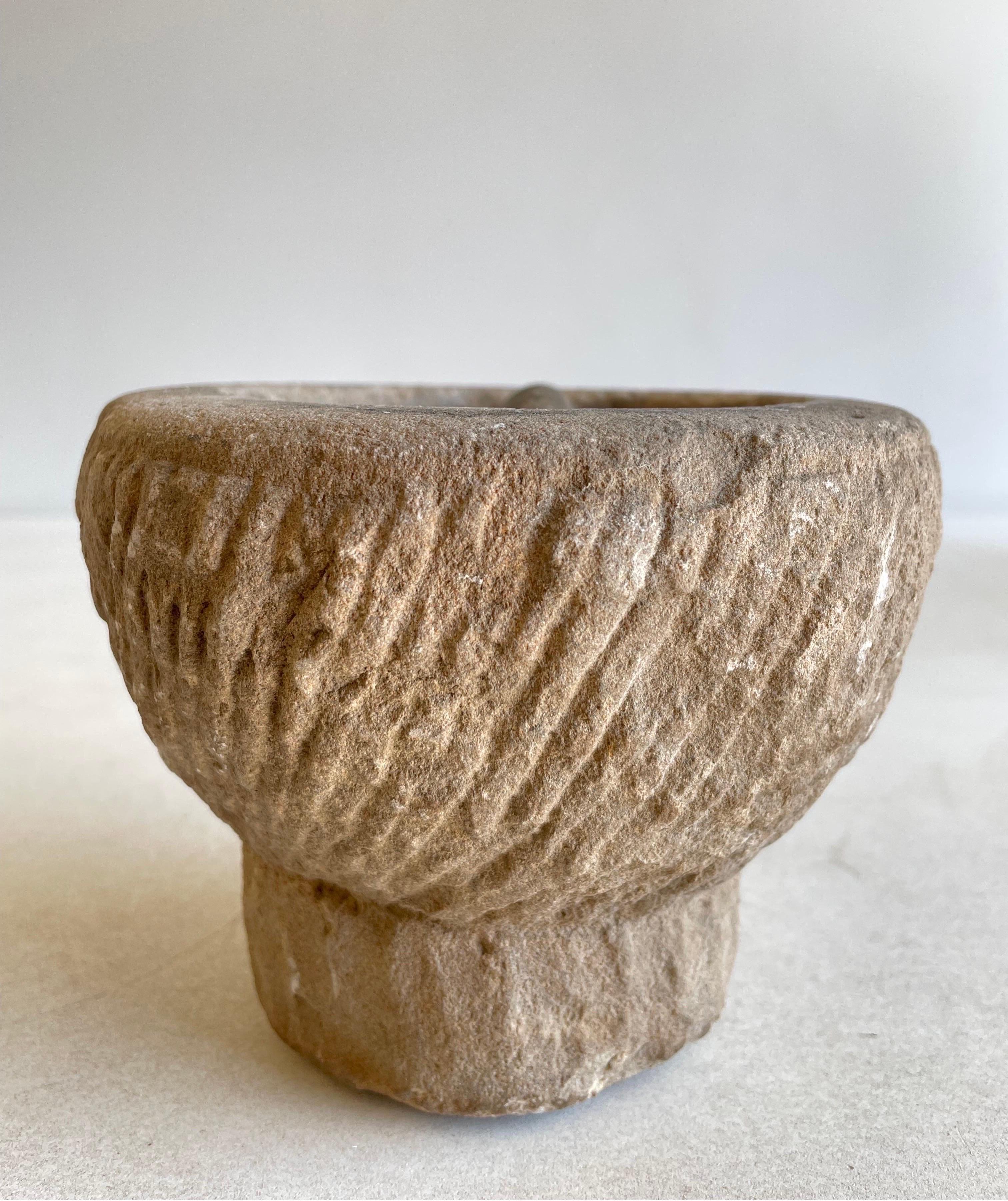 Vintage Mortar Bowl and Pestle Set In Good Condition In Brea, CA