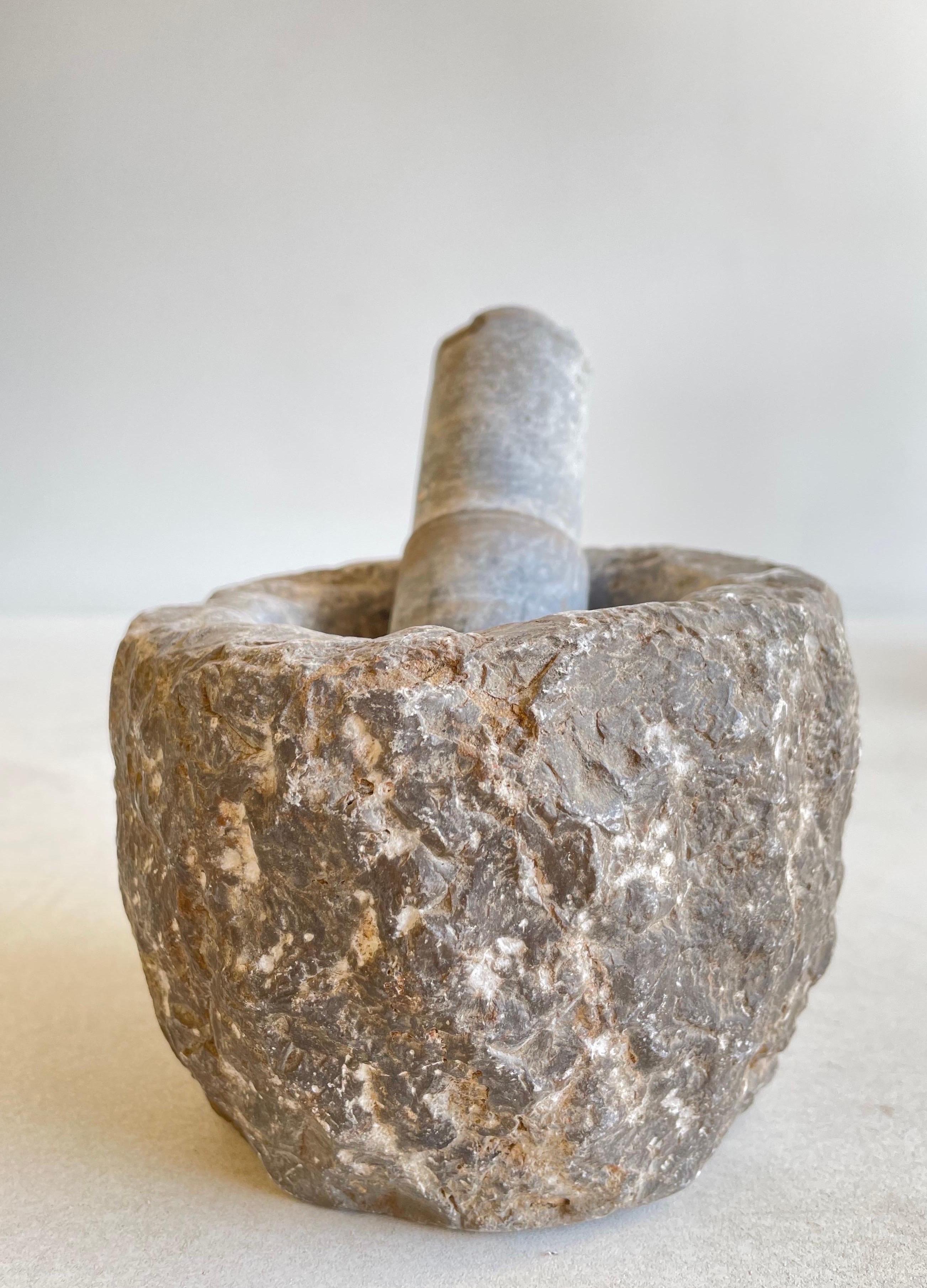 Vintage Mortar Bowl & Pestle Set In Good Condition In Brea, CA