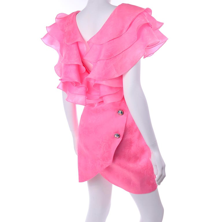 Vintage Morton Myles Saks Fifth Avenue Hot Pink Silk Ruffled Organza