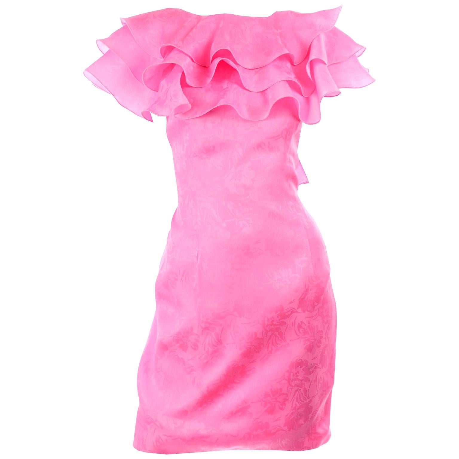 Vintage Morton Myles Saks Fifth Avenue Hot Pink Silk Ruffled Organza