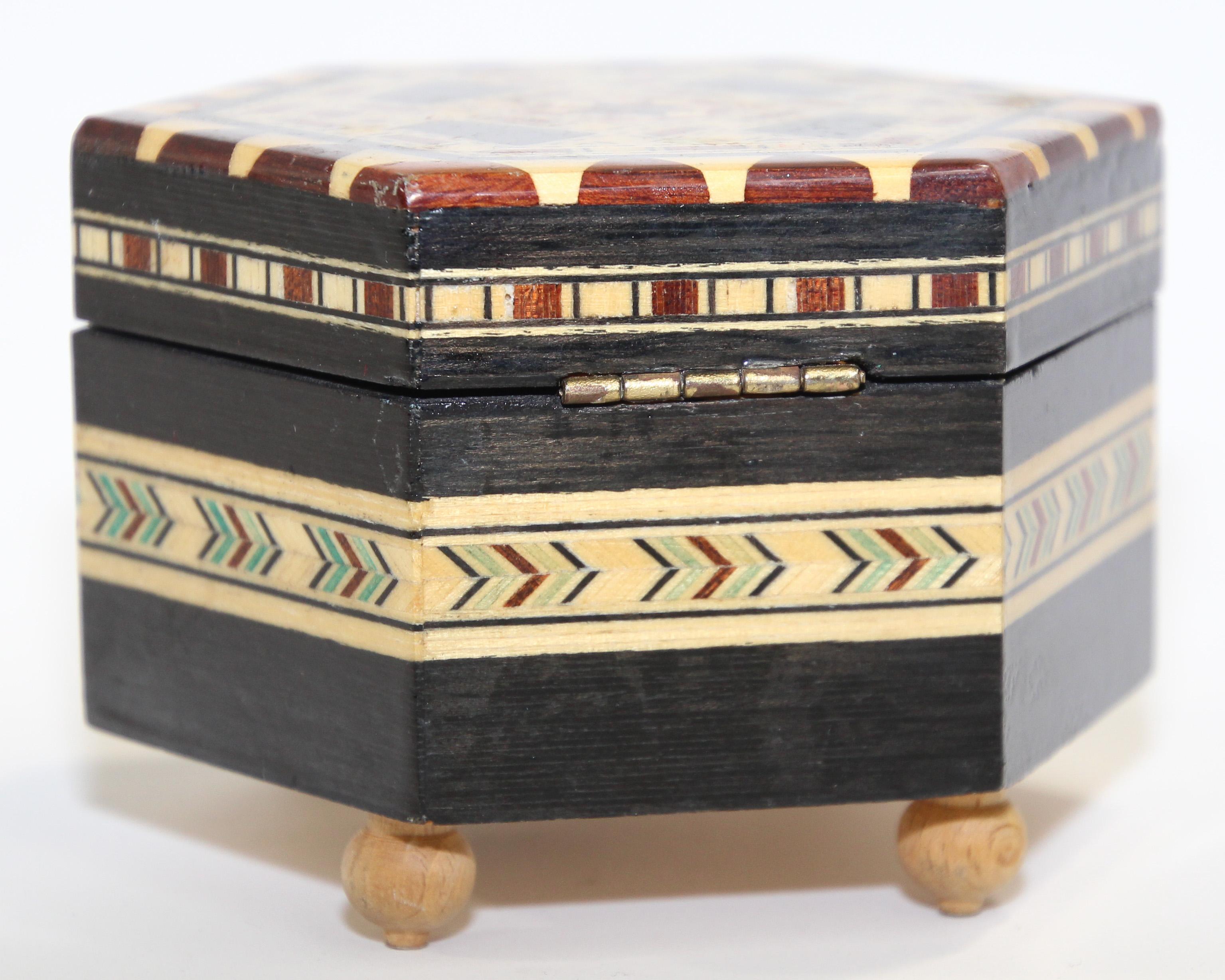 Inlay Vintage Mosaic Marquetry Moorish Octagonal Music Box Granada Spain For Sale