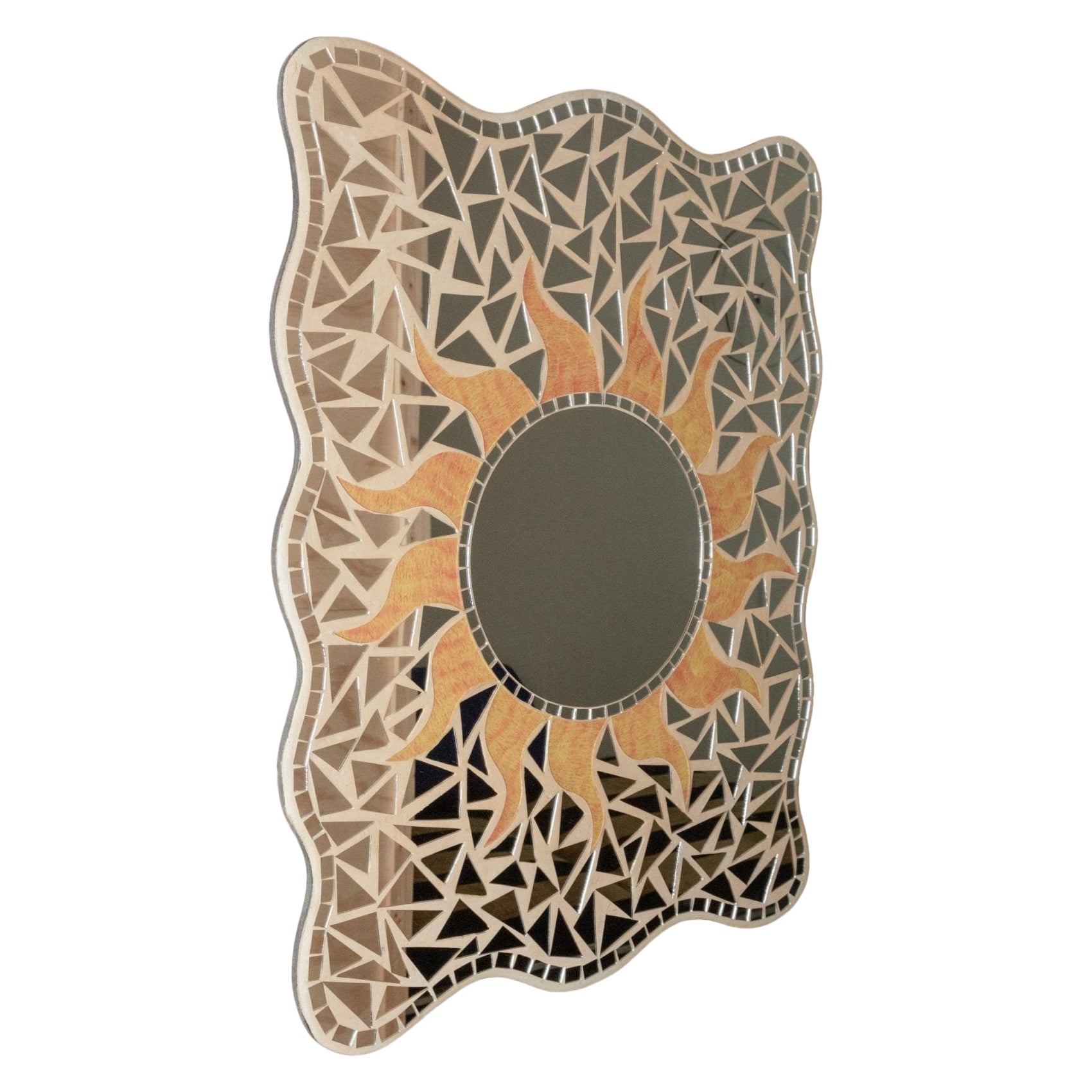 Espejo vintage de mosaico con motivo de sol Pieza única, Italia Años 70 en venta