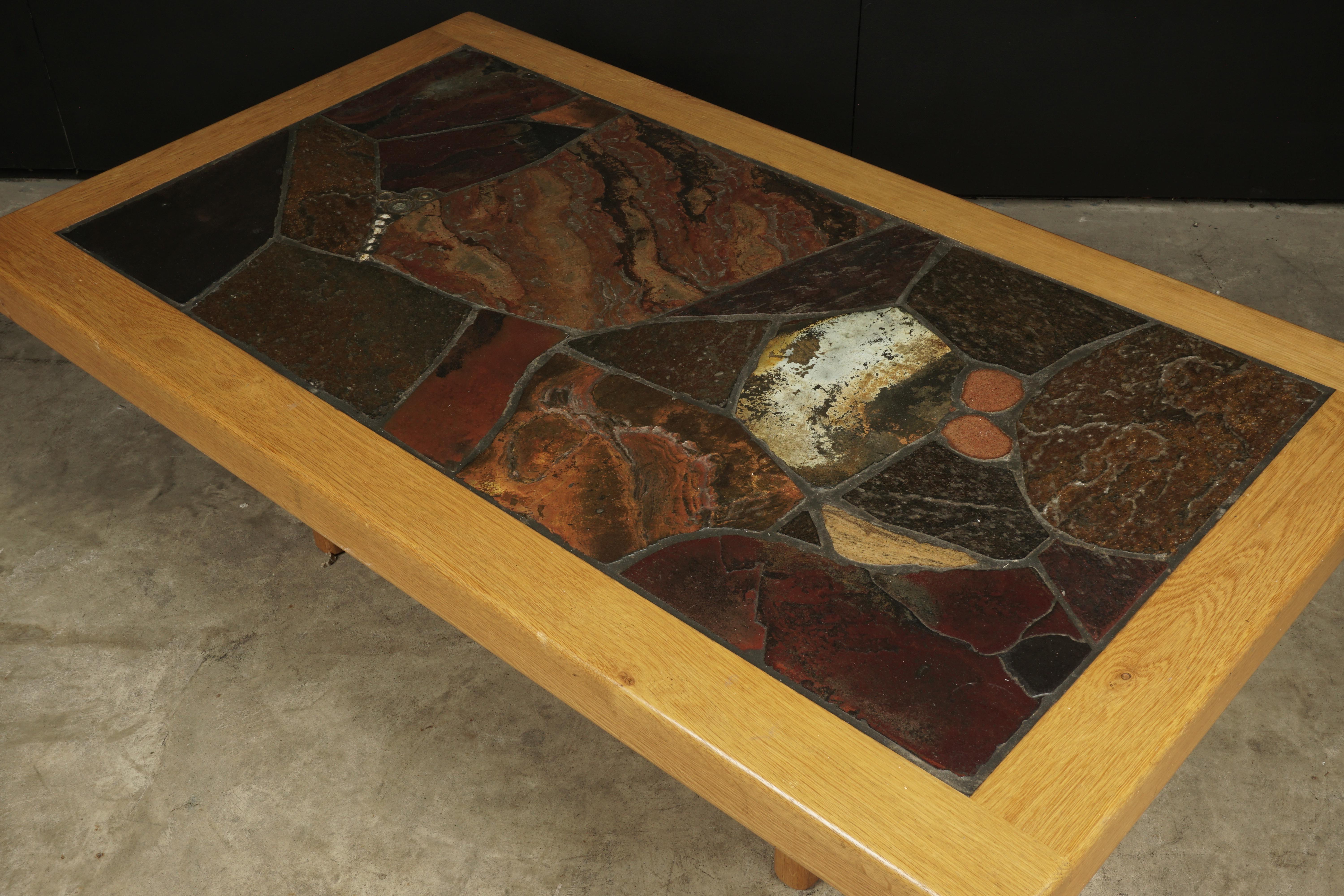 European Vintage Mosaic Slate Coffee Table from France, circa 1960