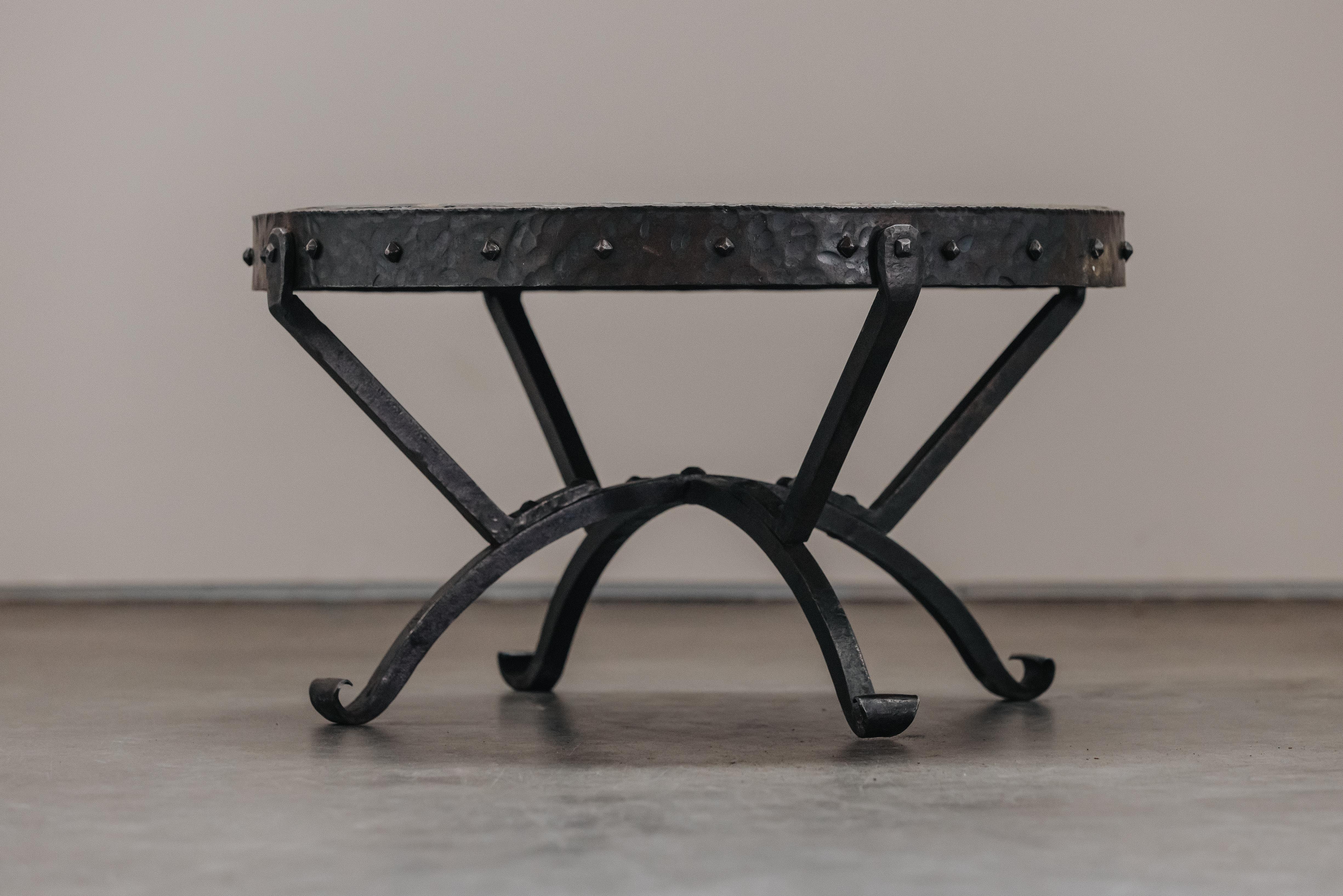 European Vintage Mosaic Stone and Cast Iron Coffee Table From France, Circa 1950