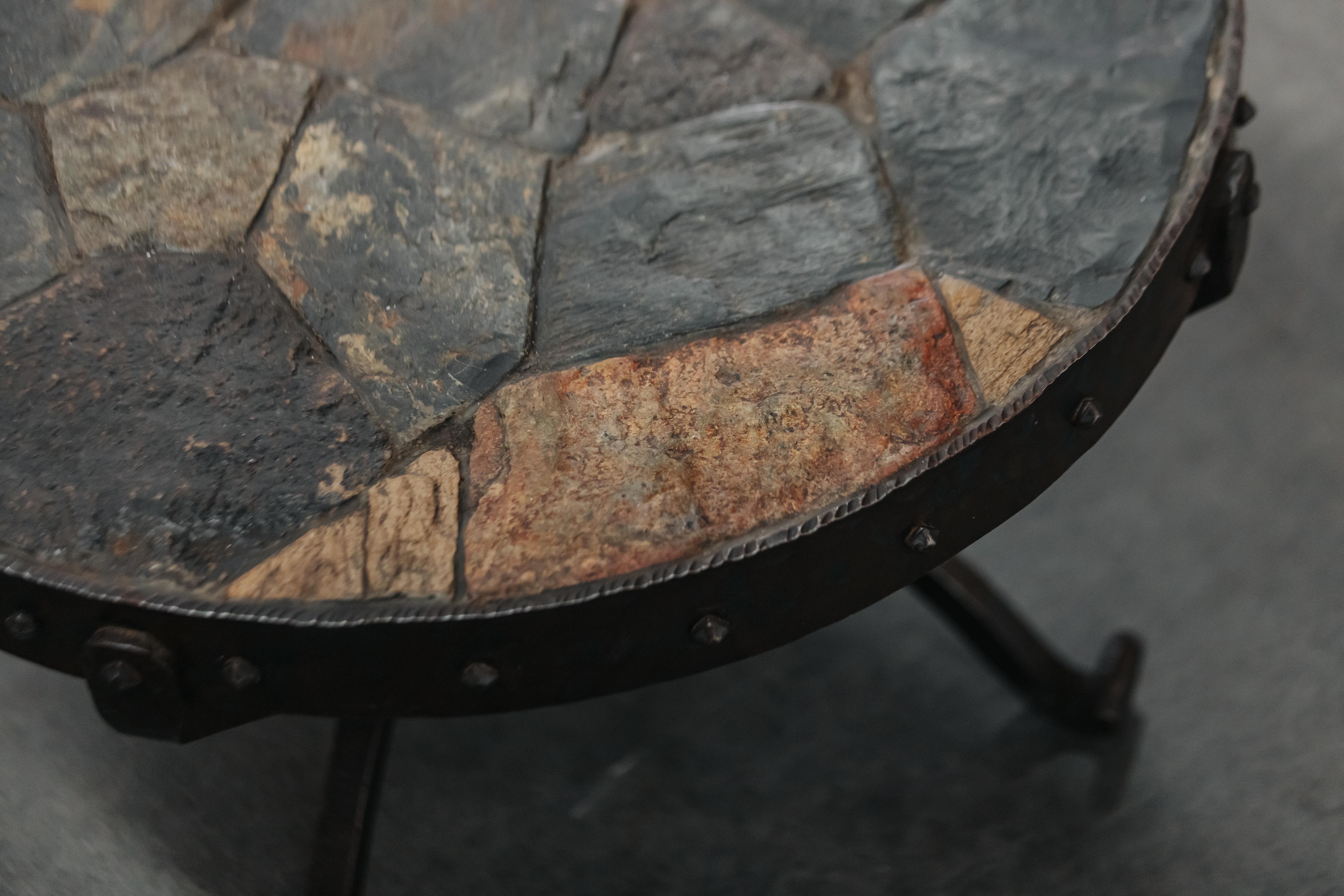 Vintage Mosaic Stone and Cast Iron Coffee Table From France, Circa 1950 1