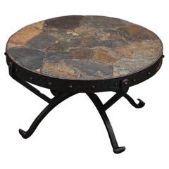 Vintage Mosaic Stone and Cast Iron Coffee Table From France, Circa 1950