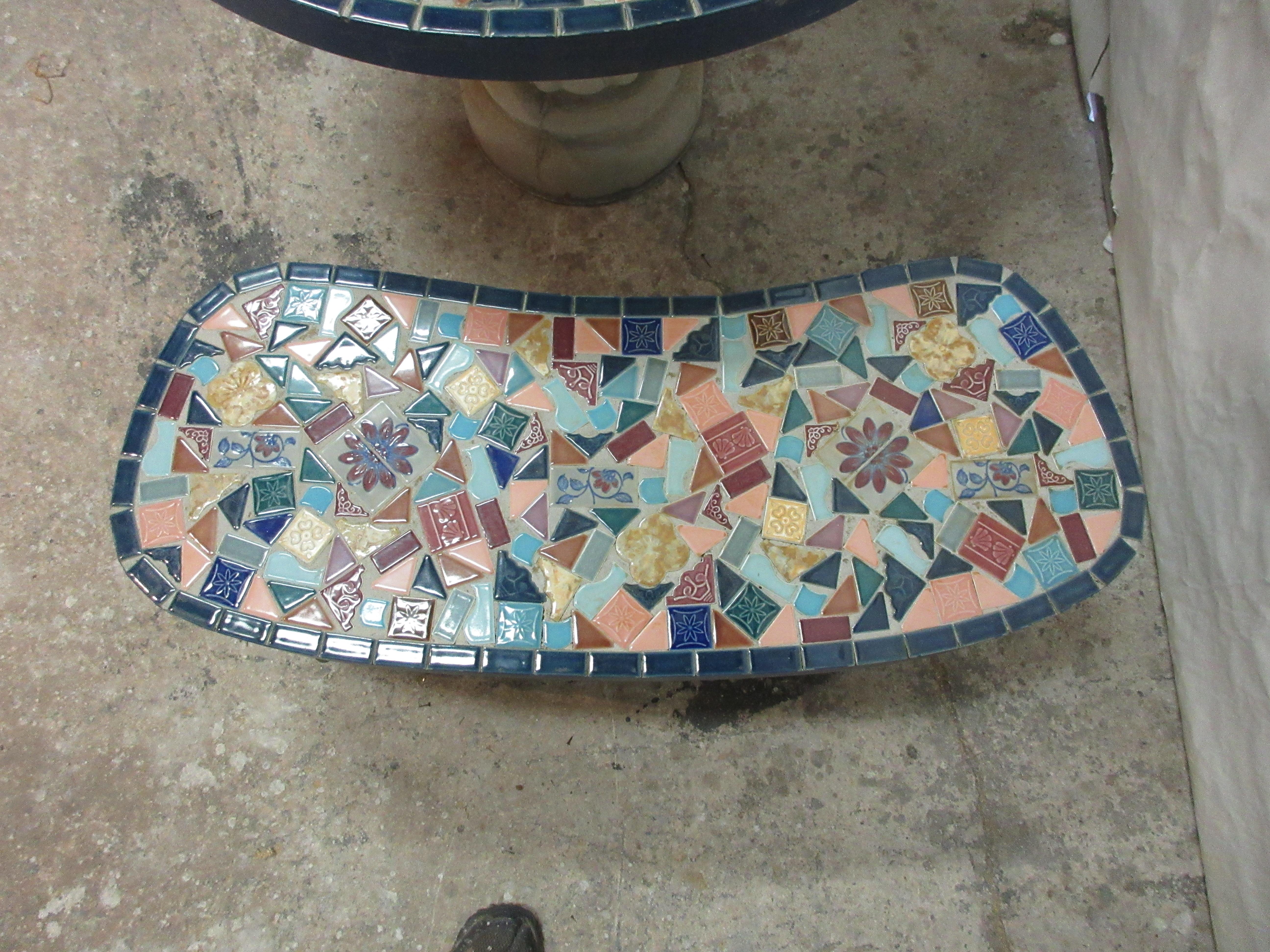 American Craftsman Vintage Mosaic Tile Table and Benches