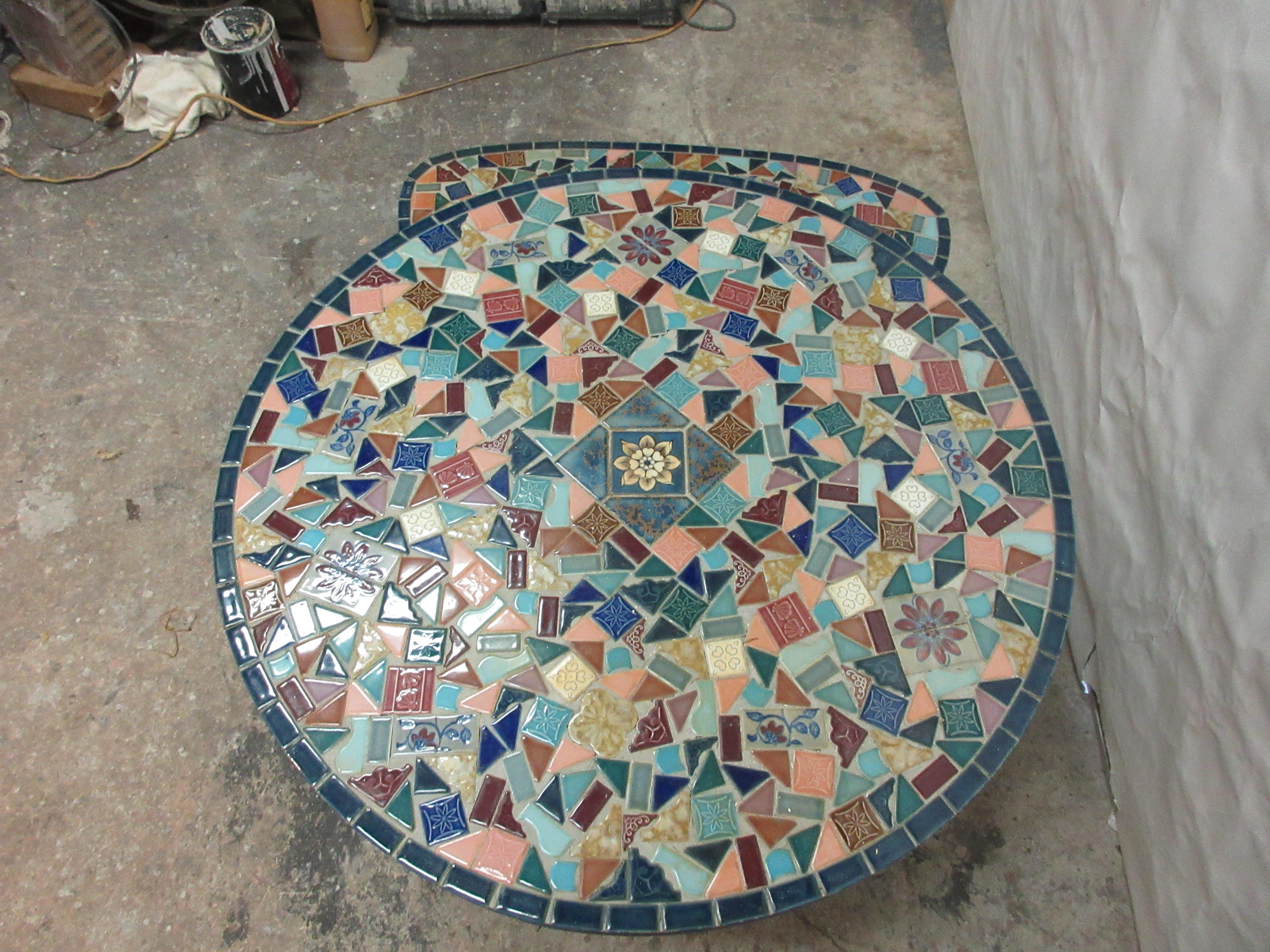 Vintage Mosaic Tile Table and Benches In Good Condition In Hollywood, FL