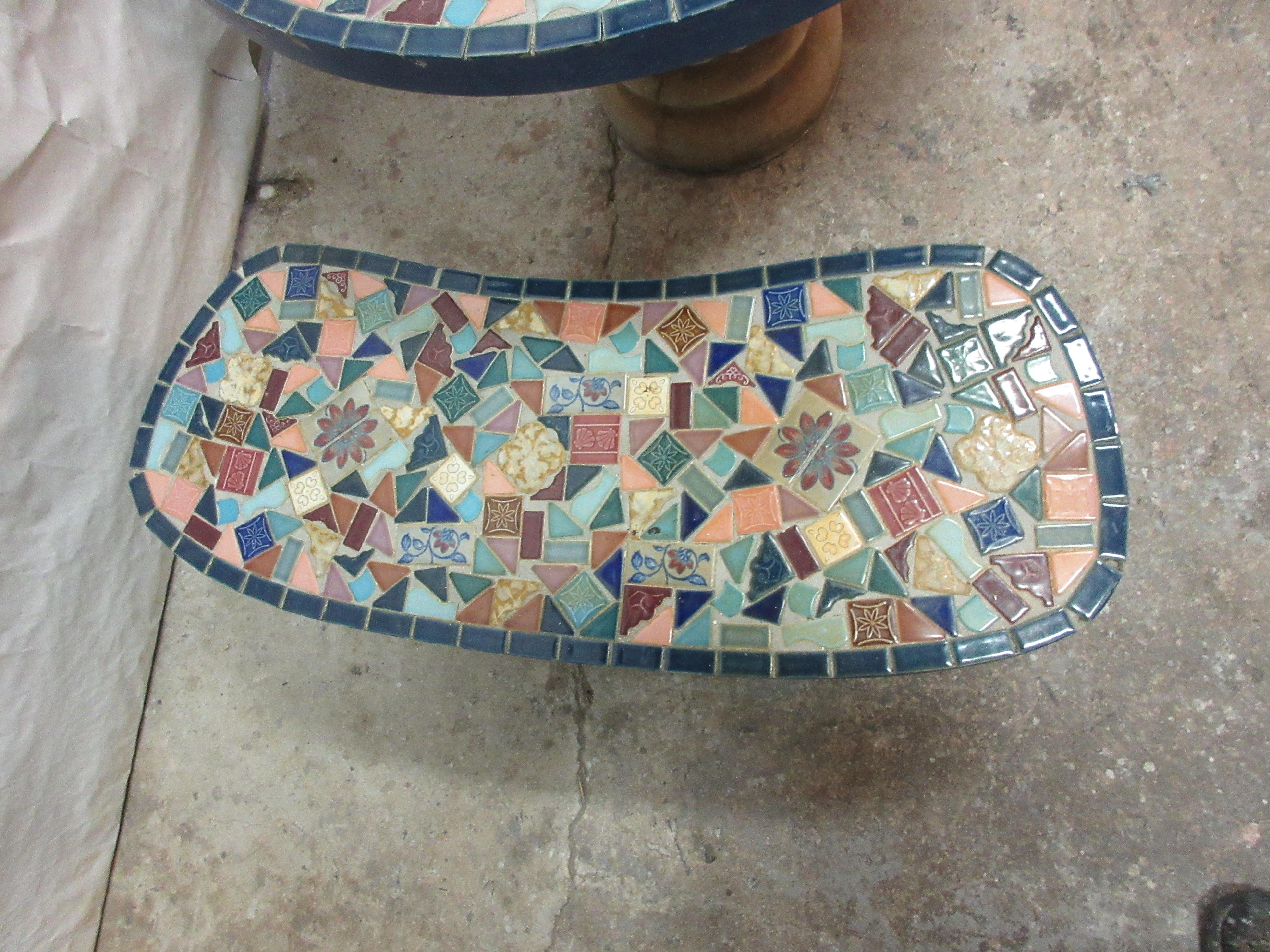Vintage Mosaic Tile Table and Benches In Good Condition In Hollywood, FL