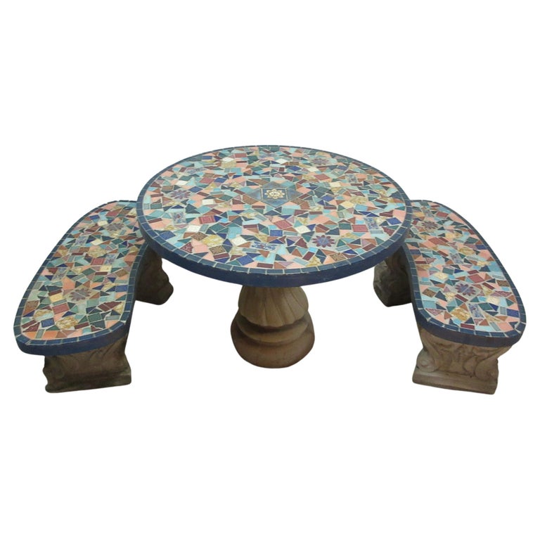 Vintage Mosaic Tile Table and Benches For Sale at 1stDibs