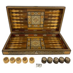 Vintage Mosaic Wood Inlaid Marquetry Backgammon Set