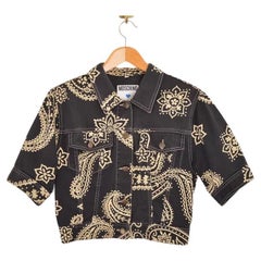 Vintage Moschino 1990's Black Bandana Print Cropped Short Sleeve Jacket