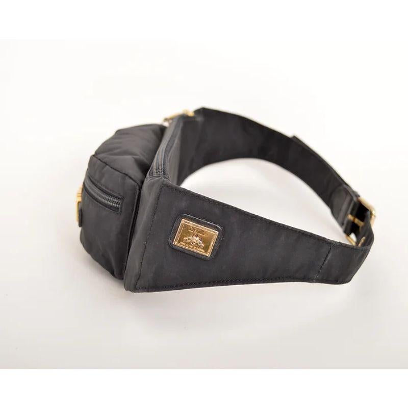 Women's or Men's Vintage Moschino 1990's Black Nylon Gold letter Bum bag - Waist Belt Pouch For Sale
