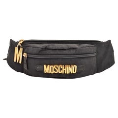 Vintage Moschino 1990's Black Nylon Gold letter Bum bag - Waist Belt Pouch