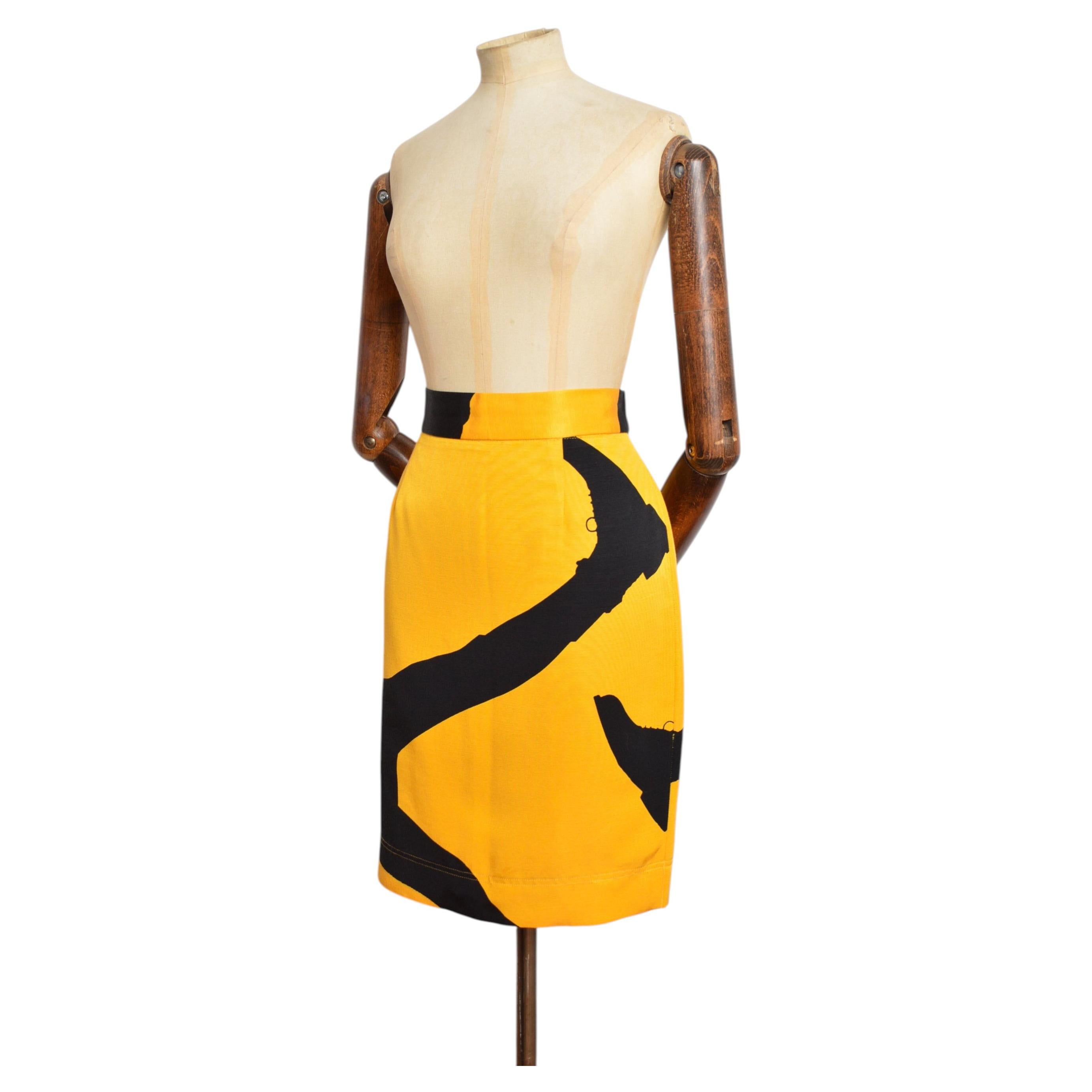 Vintage Moschino 1990's Fun Yellow & Black Shadow Print Mini Pencil skirt