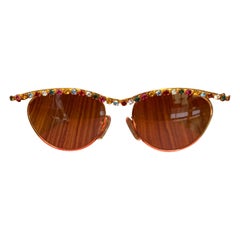 Retro Moschino 1990s Multicolor Rhinestone and Gold Sunglasses by Persol