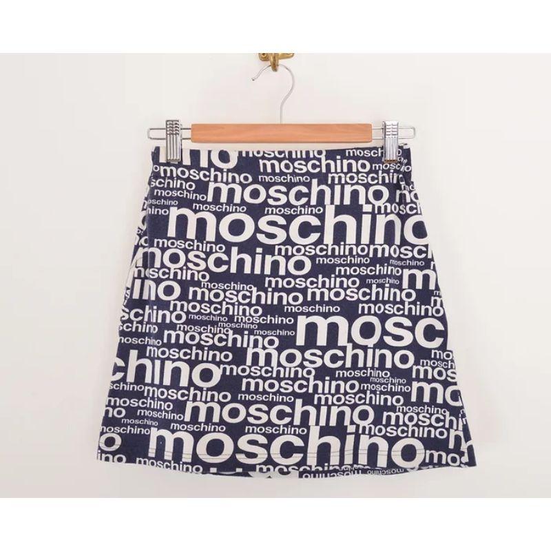 Gray Vintage Moschino 1990's 'Off Key' Print High waisted Logo-mania Mini Skirt For Sale