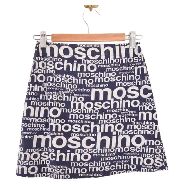 Vintage Moschino 1990's 'Off Key' Print High waisted Logo-mania Mini Skirt For Sale