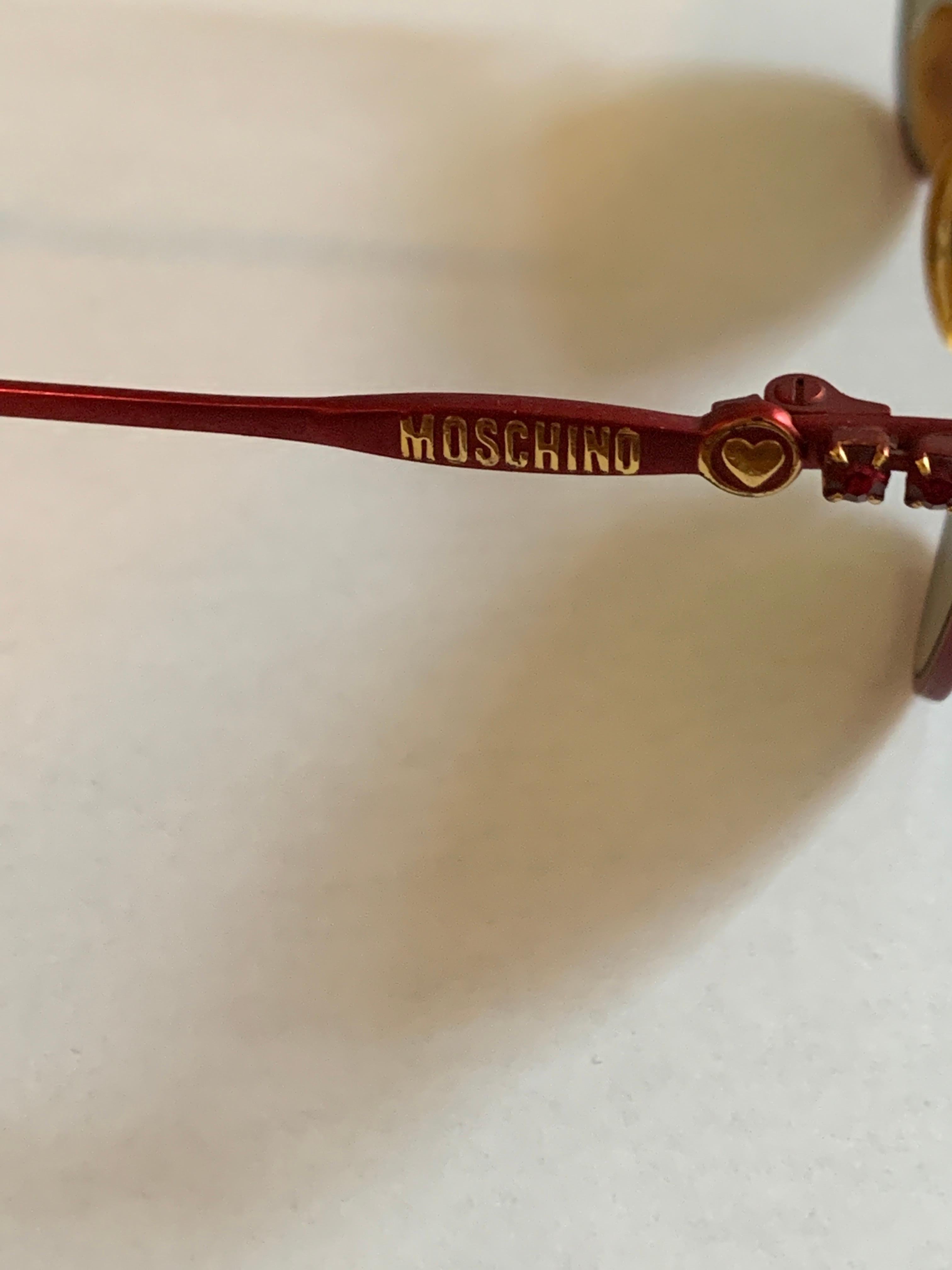 Vintage Moschino 1990s Red Metal and Rhinestone Sunglasses by Persol For Sale 1