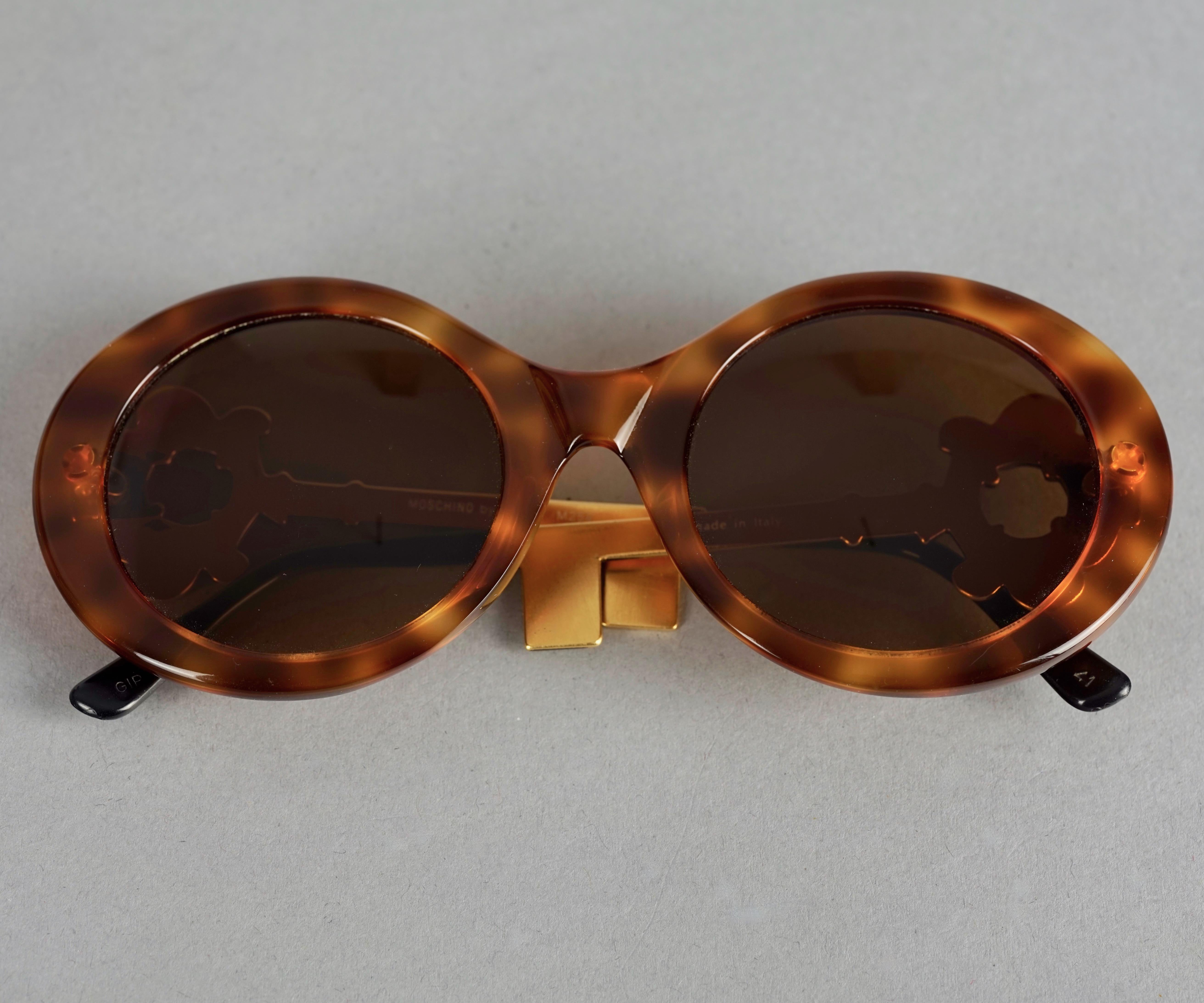 Black Vintage MOSCHINO Baroque Key Round Tortoiseshell Novelty Sunglasses
