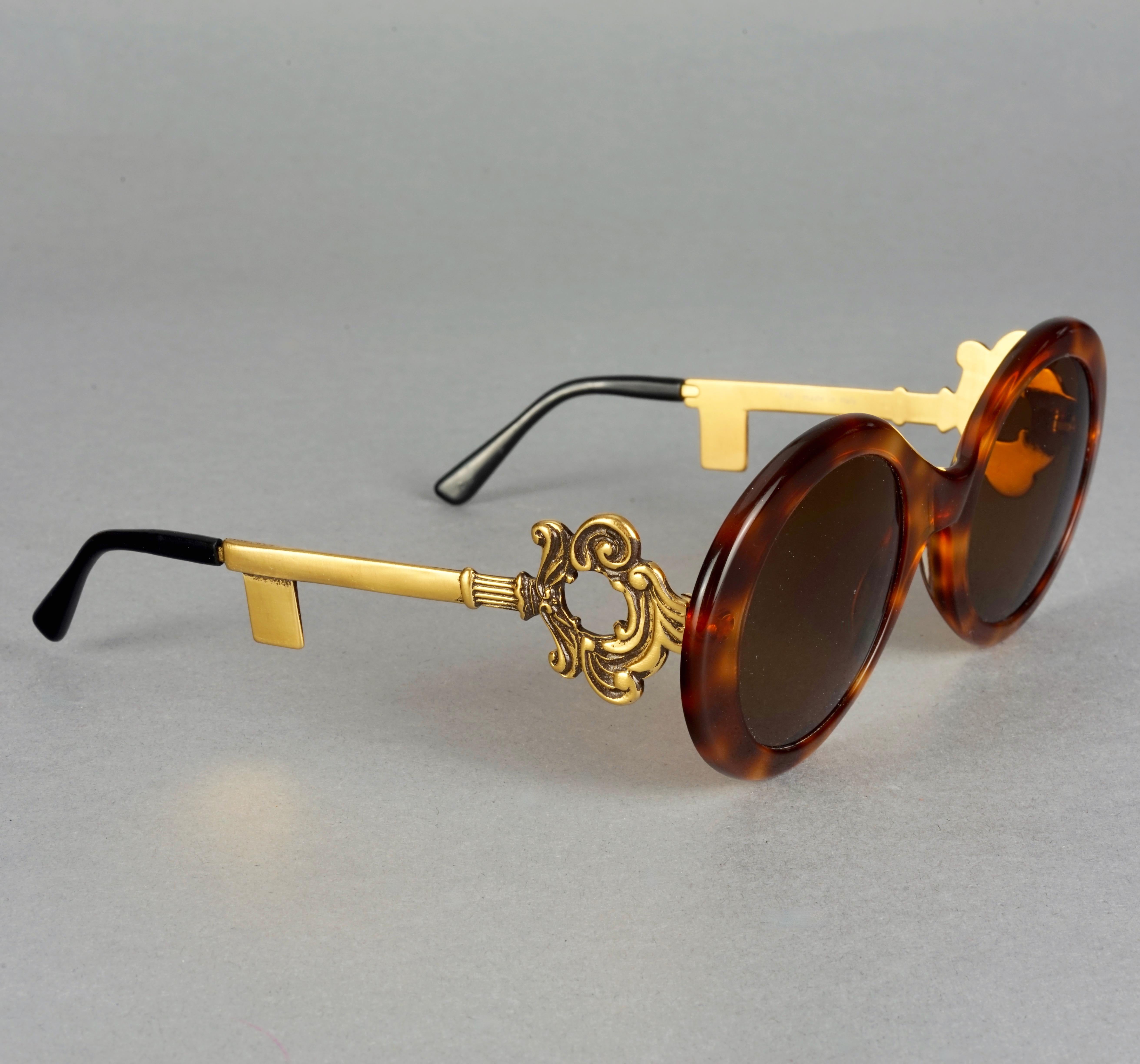Women's Vintage MOSCHINO Baroque Key Round Tortoiseshell Novelty Sunglasses
