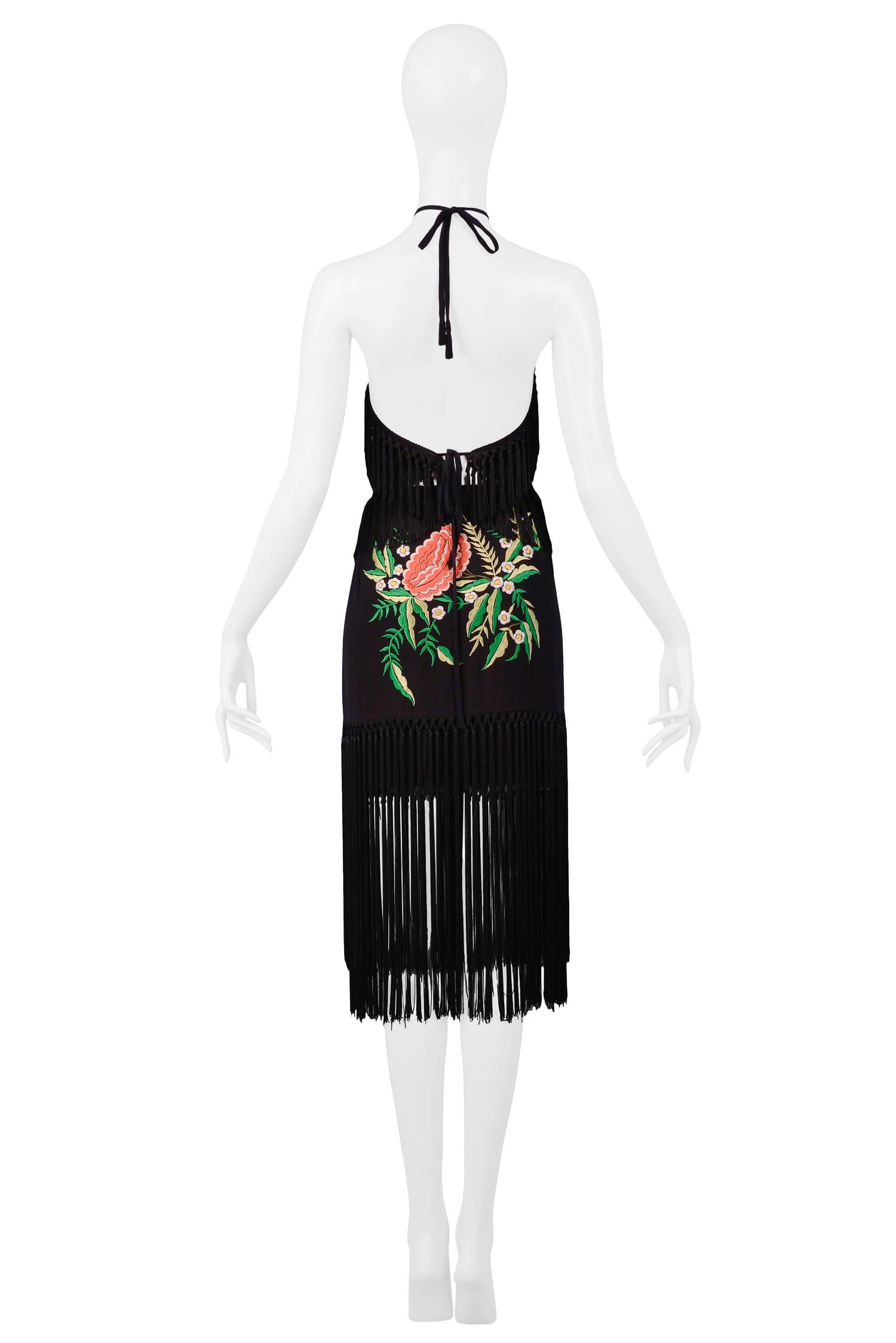 Women's Vintage Moschino Black Embroidered Floral Halter Top & Skirt Ensemble