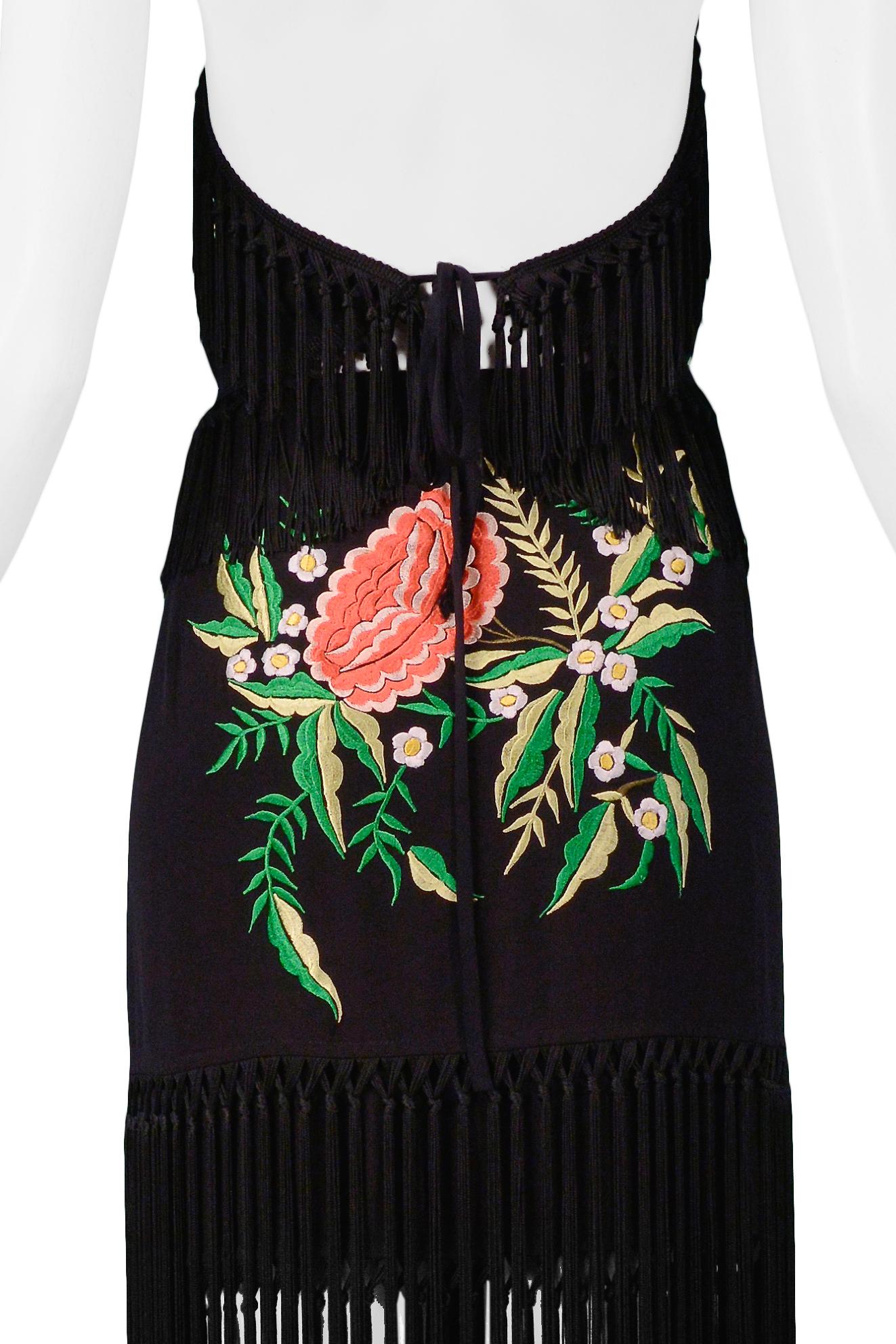 Vintage Moschino Black Embroidered Floral Halter Top & Skirt Ensemble 1